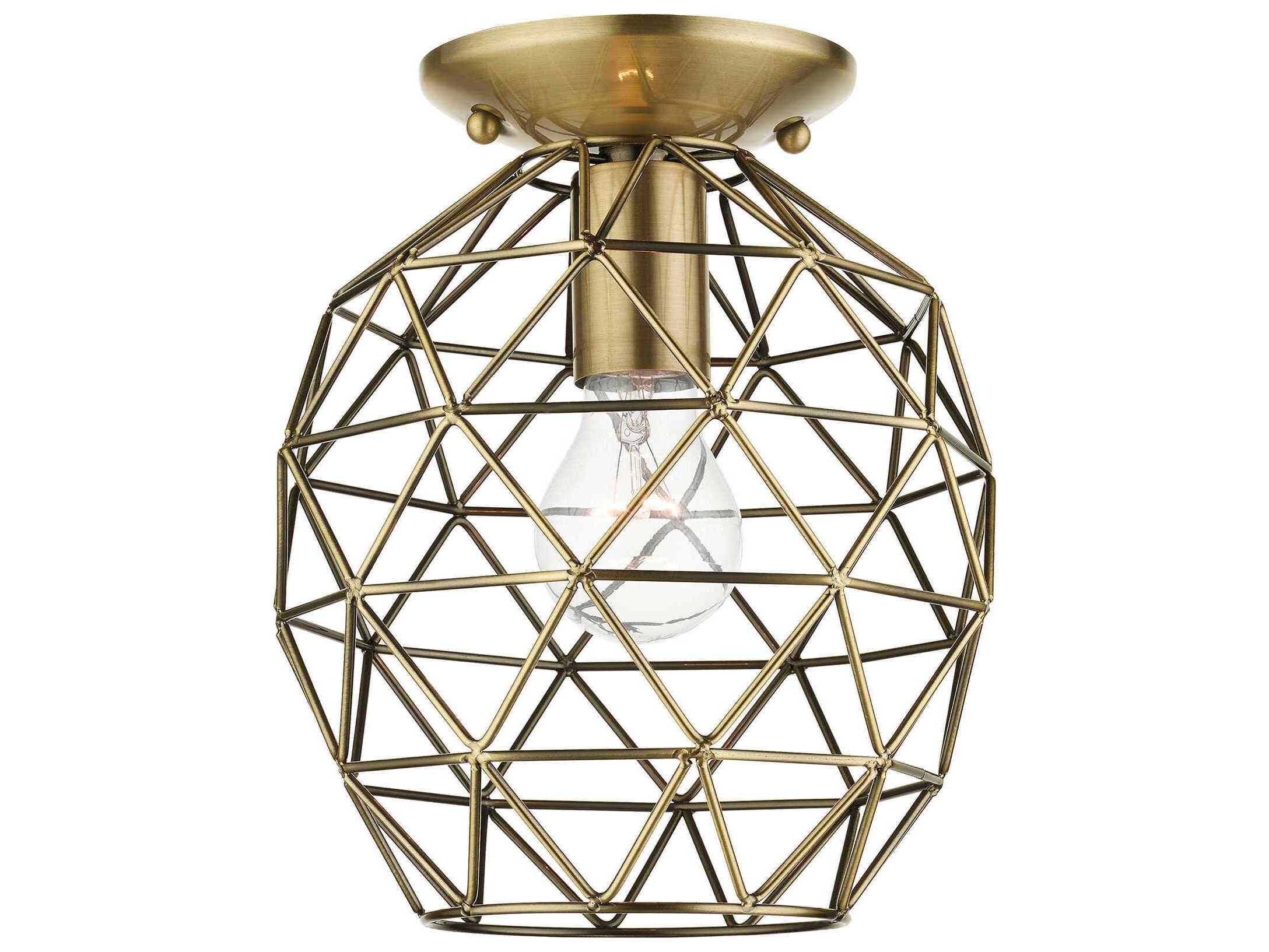 Livex Lighting Geometric 1-Light Antique Brass Bell Semi Flush Mount