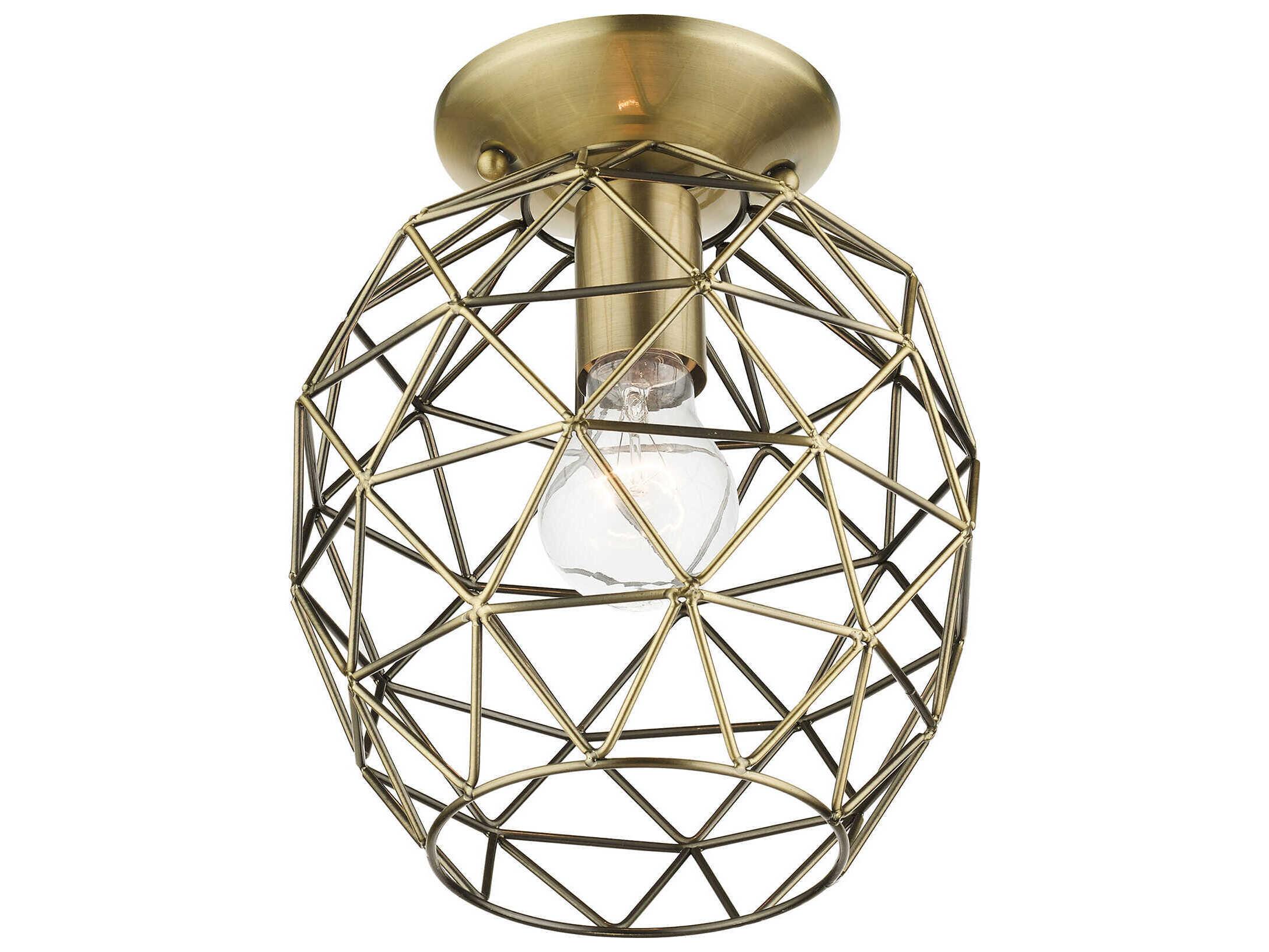 Livex Lighting Geometric 1-Light Antique Brass Bell Semi Flush Mount