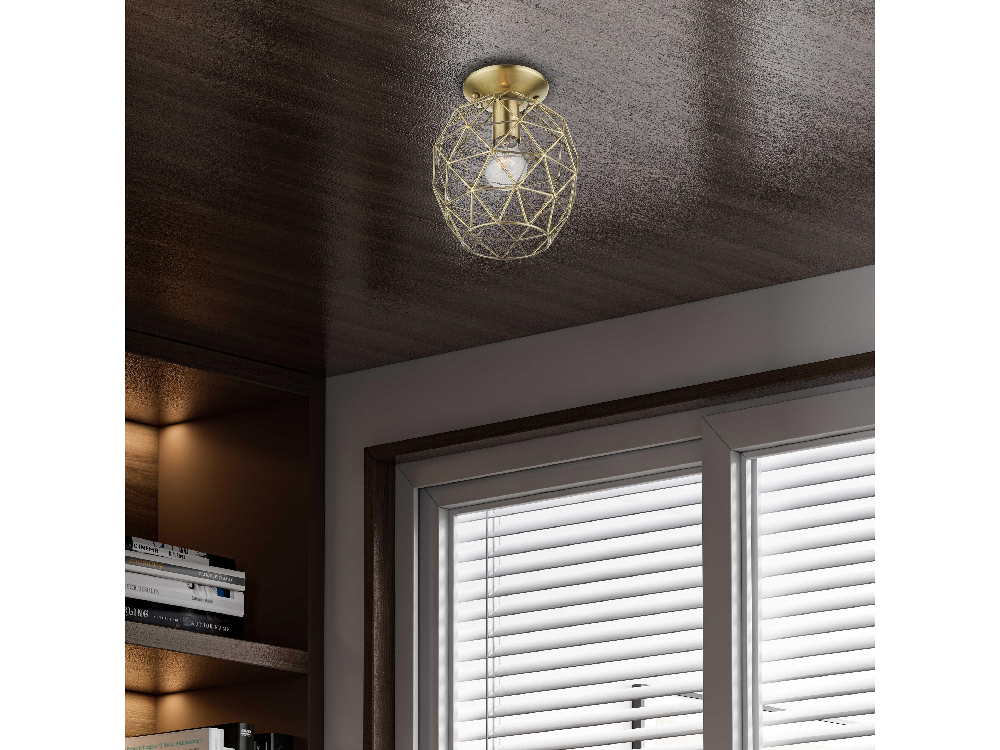 Livex Lighting Geometric 1-Light Antique Brass Bell Semi Flush Mount