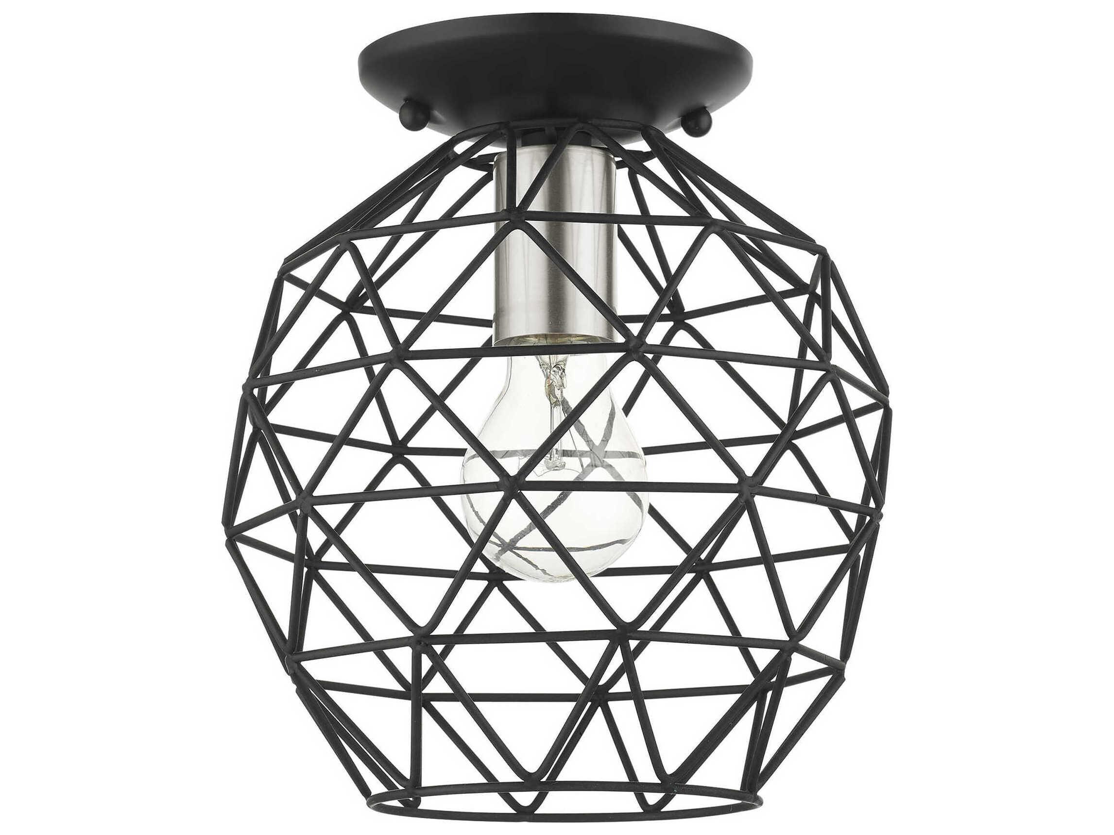 Livex Lighting Geometric 1-Light Black Bell Semi Flush Mount