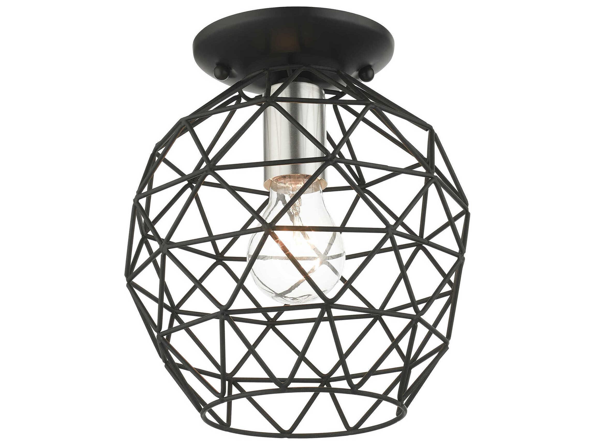 Livex Lighting Geometric 1-Light Black Bell Semi Flush Mount