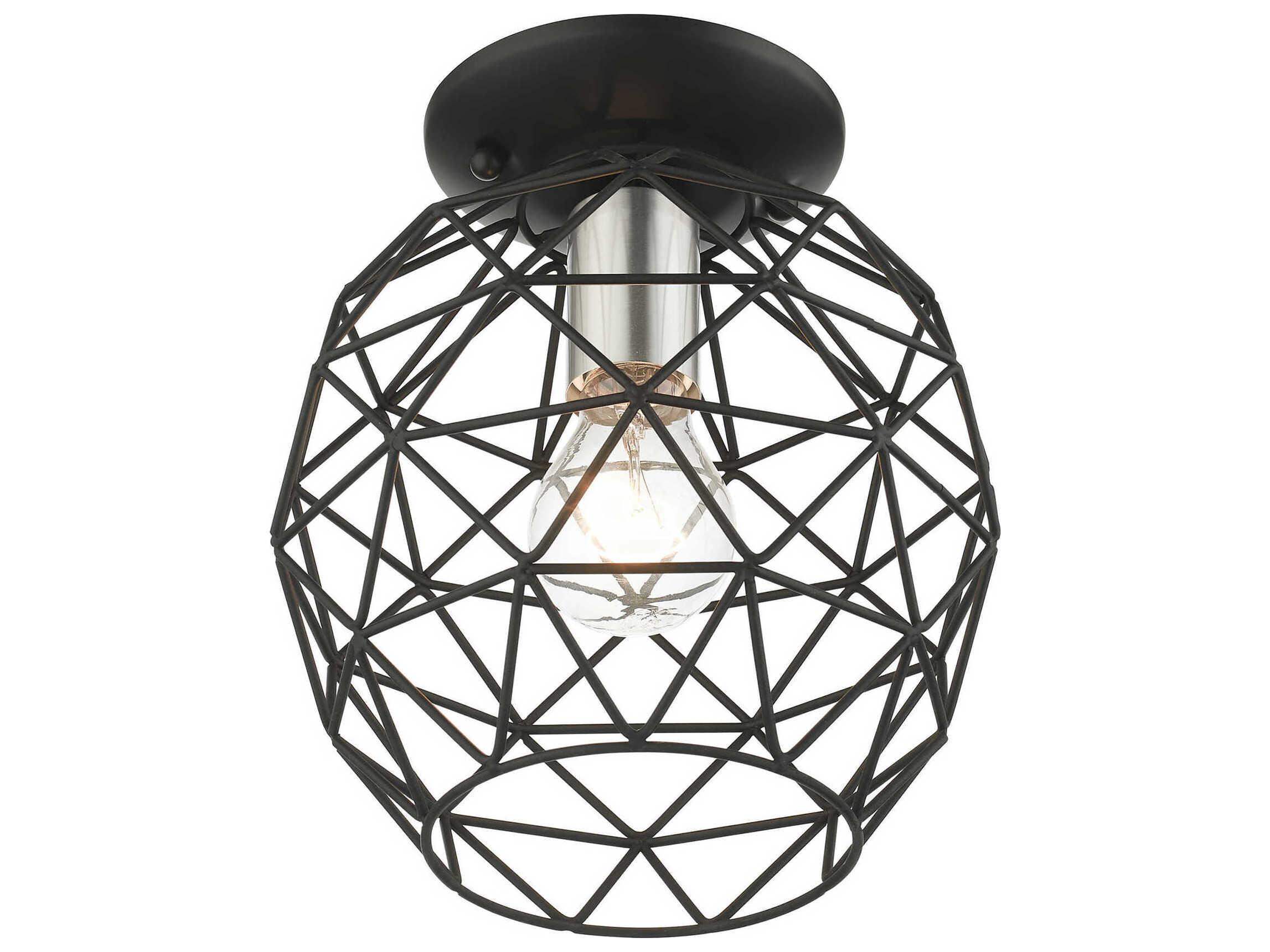 Livex Lighting Geometric 1-Light Black Bell Semi Flush Mount
