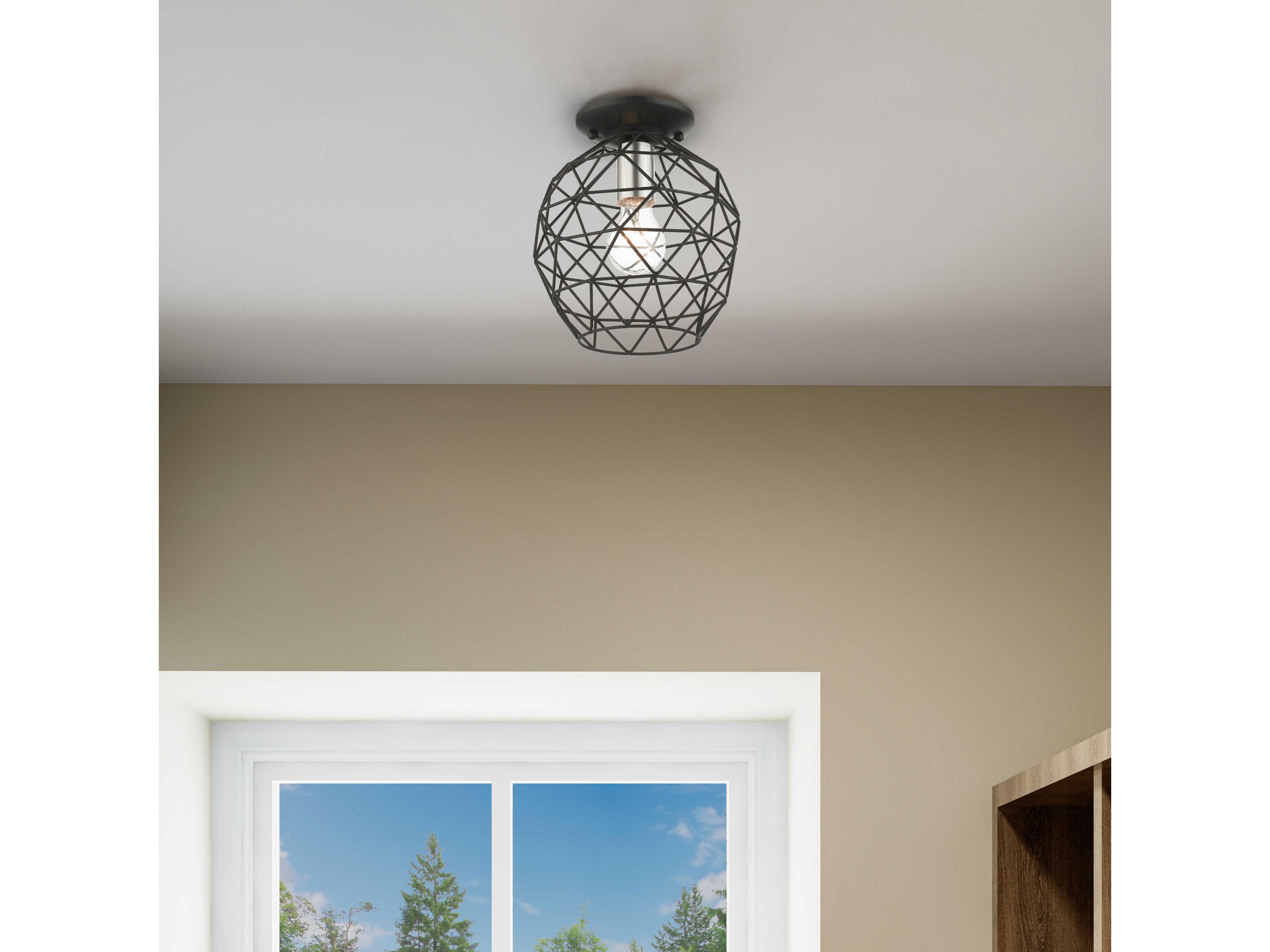 Livex Lighting Geometric 1-Light Black Bell Semi Flush Mount