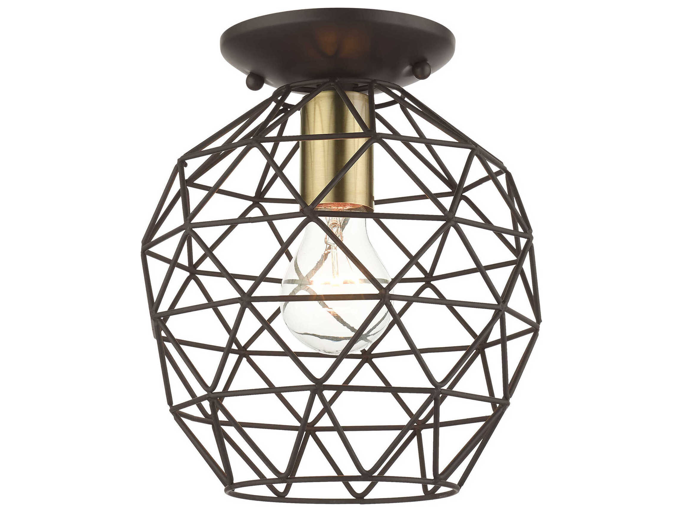 Livex Lighting Geometric 1-Light Bronze Bell Semi Flush Mount