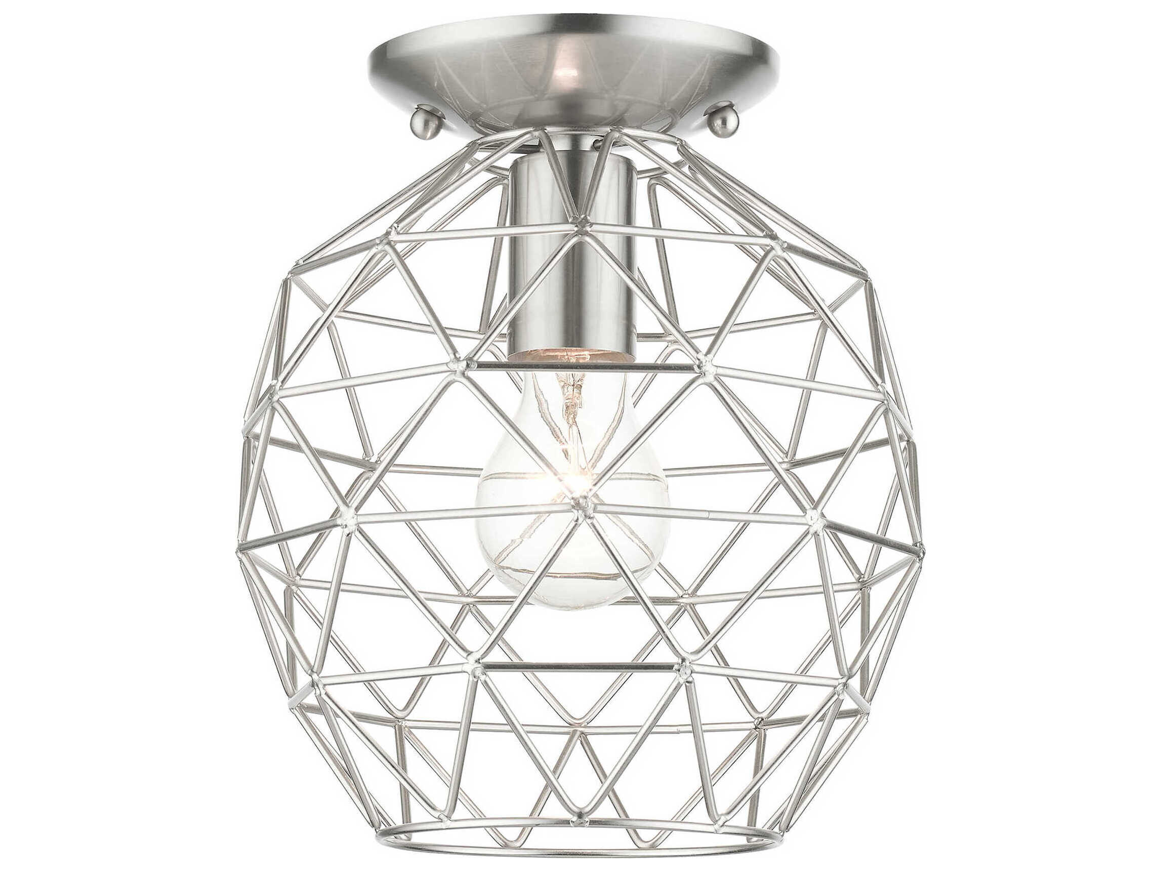 Livex Lighting Geometric 1-Light Brushed Nickel Bell Semi Flush Mount