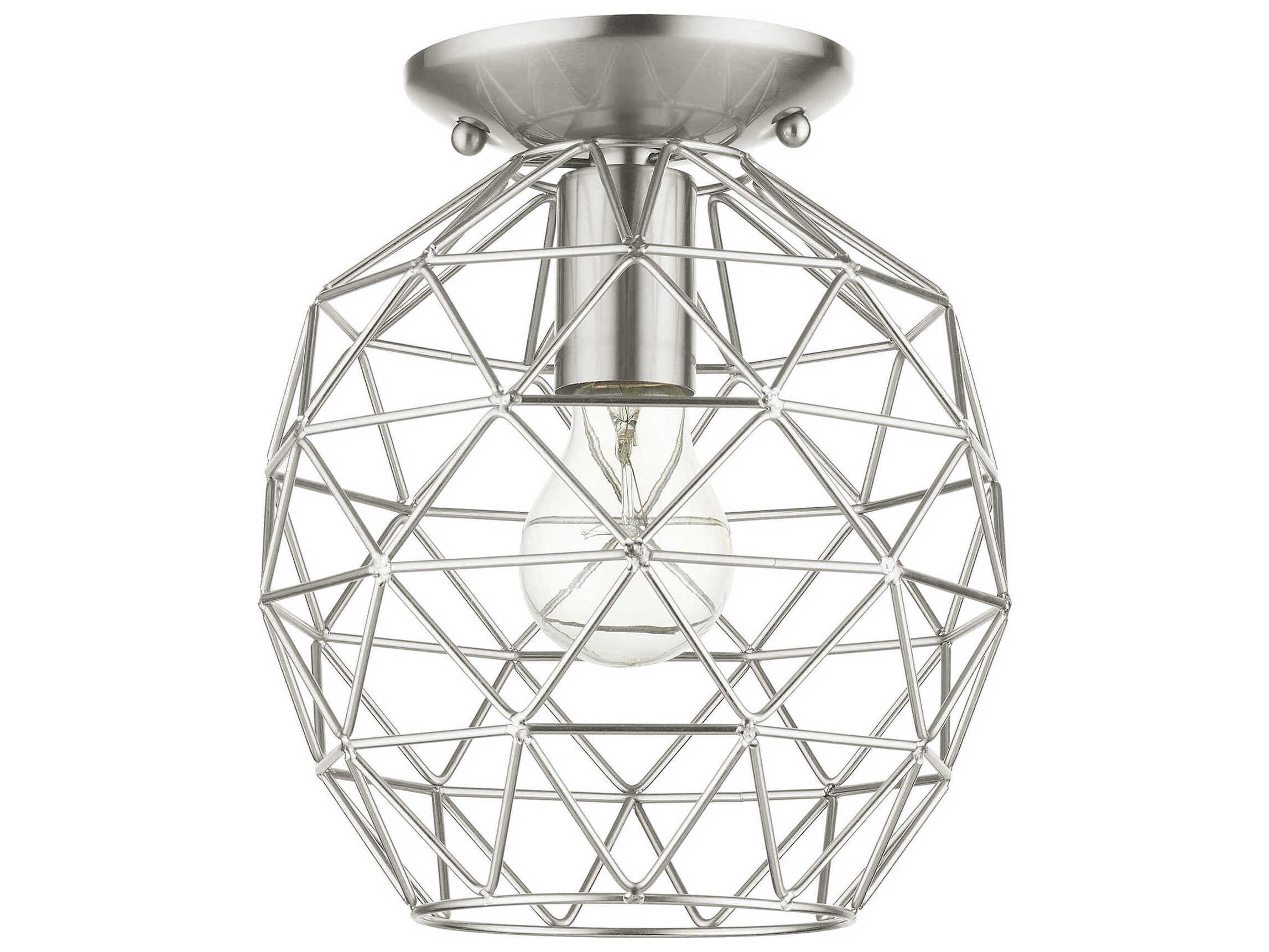 Livex Lighting Geometric 1-Light Brushed Nickel Bell Semi Flush Mount