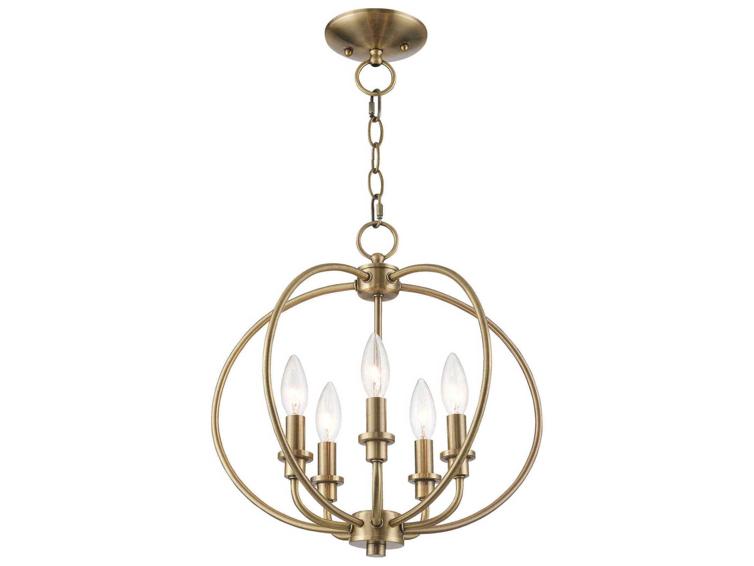Livex Lighting Milania 5-Light Antique Brass Candelabra Lantern Chandelier