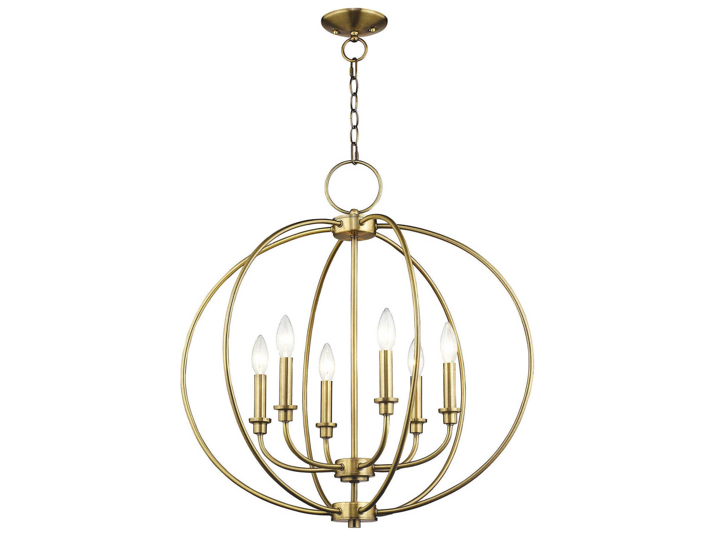 Livex Lighting Milania 6-Light Antique Brass Candelabra Lantern Chandelier