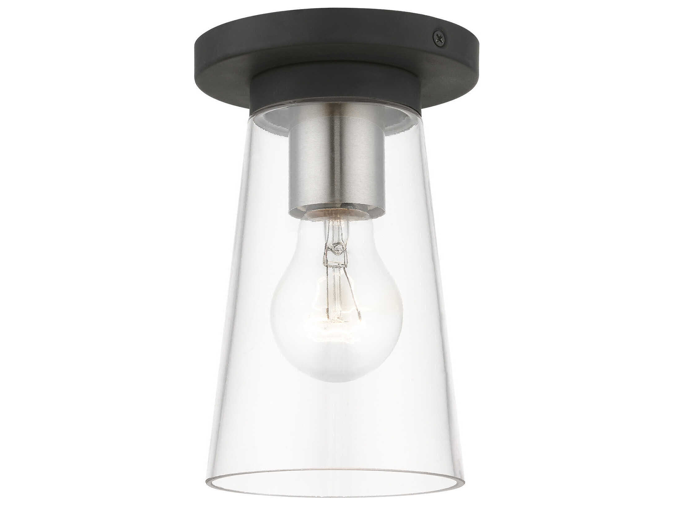 Livex Lighting Cityview 1-Light Black Brushed Nickel Glass Cylinder Flush Mount