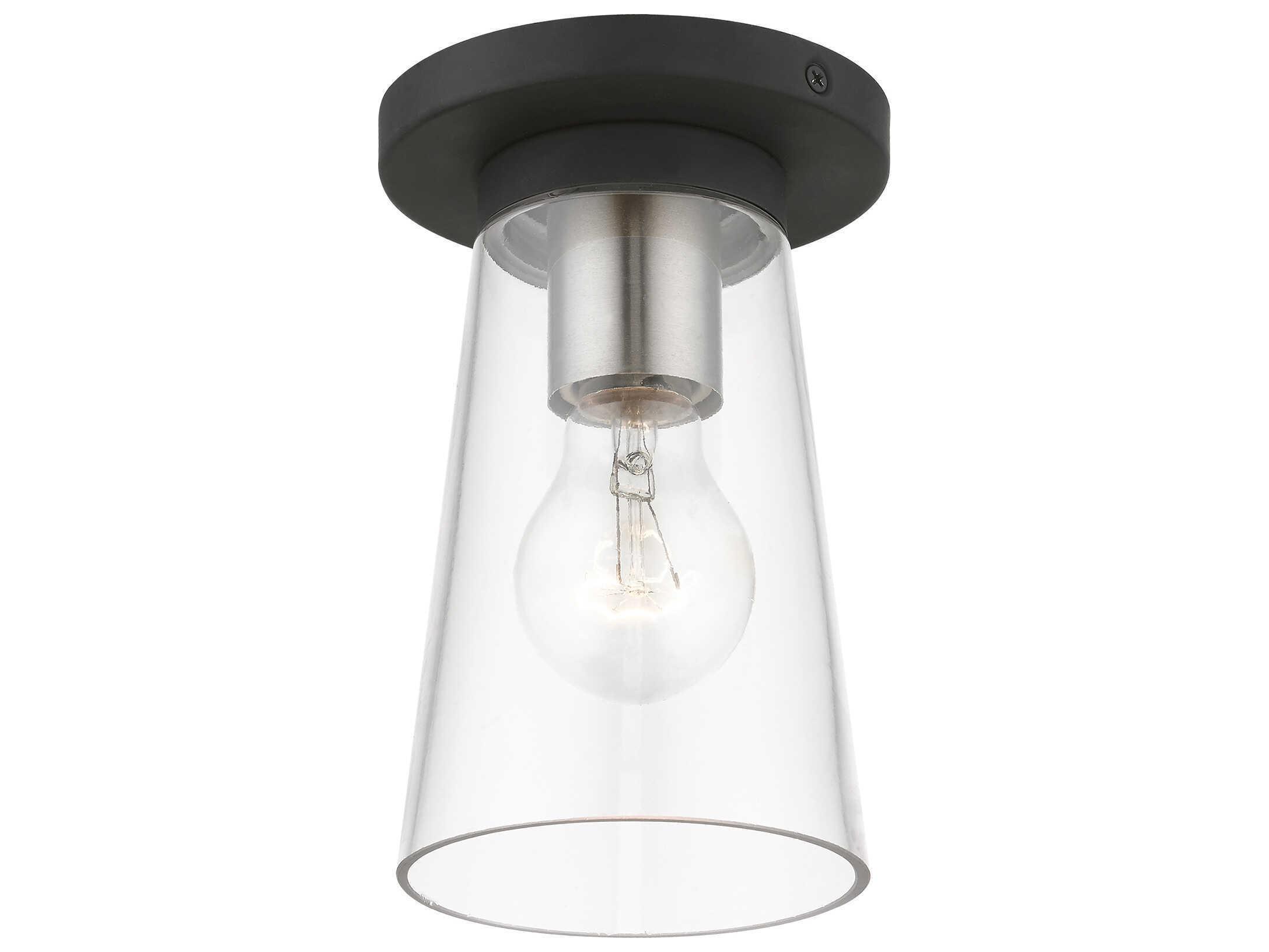 Livex Lighting Cityview 1-Light Black Brushed Nickel Glass Cylinder Flush Mount