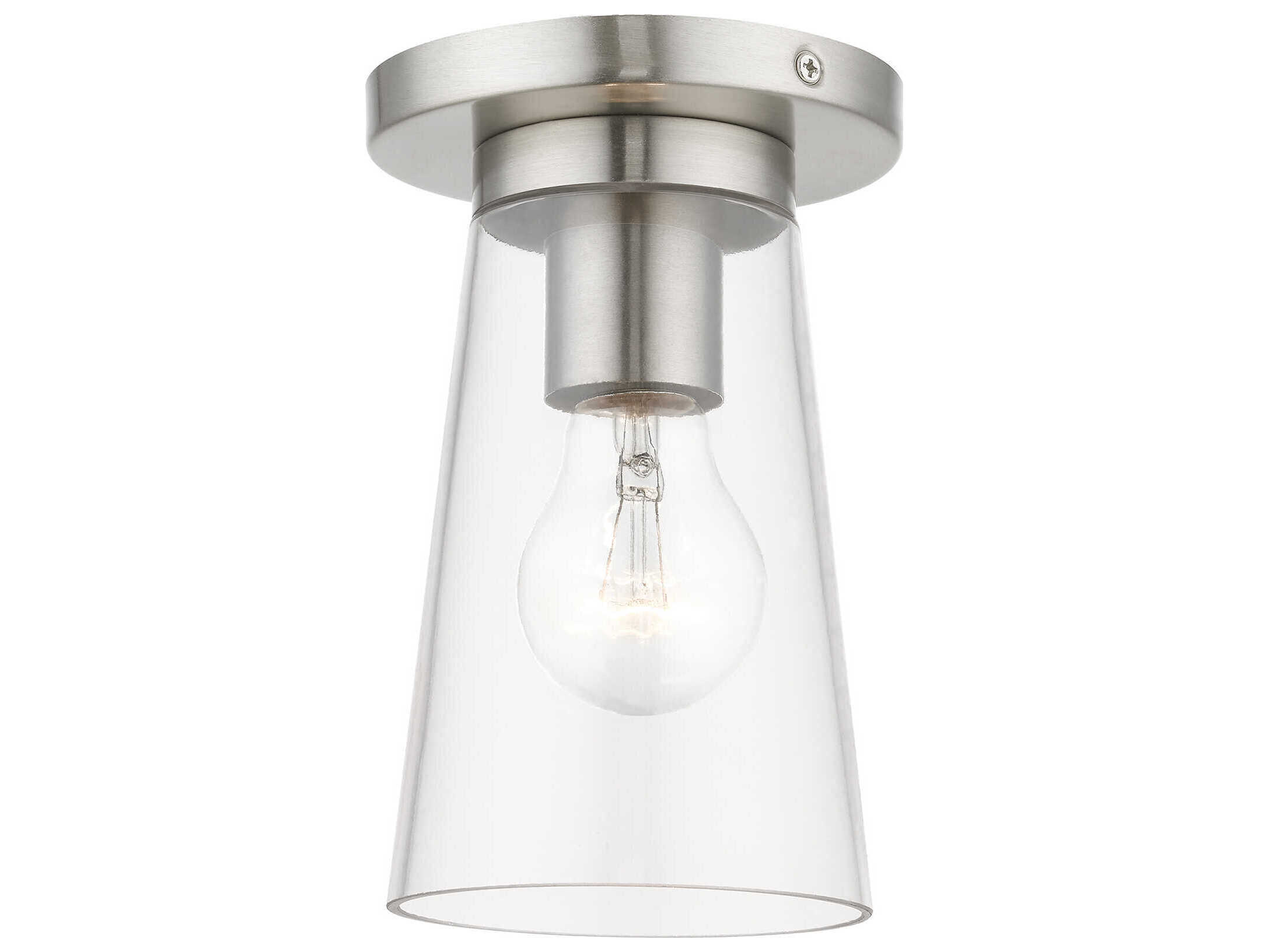 Livex Lighting Cityview 1-Light Brushed Nickel Glass Cylinder Flush Mount