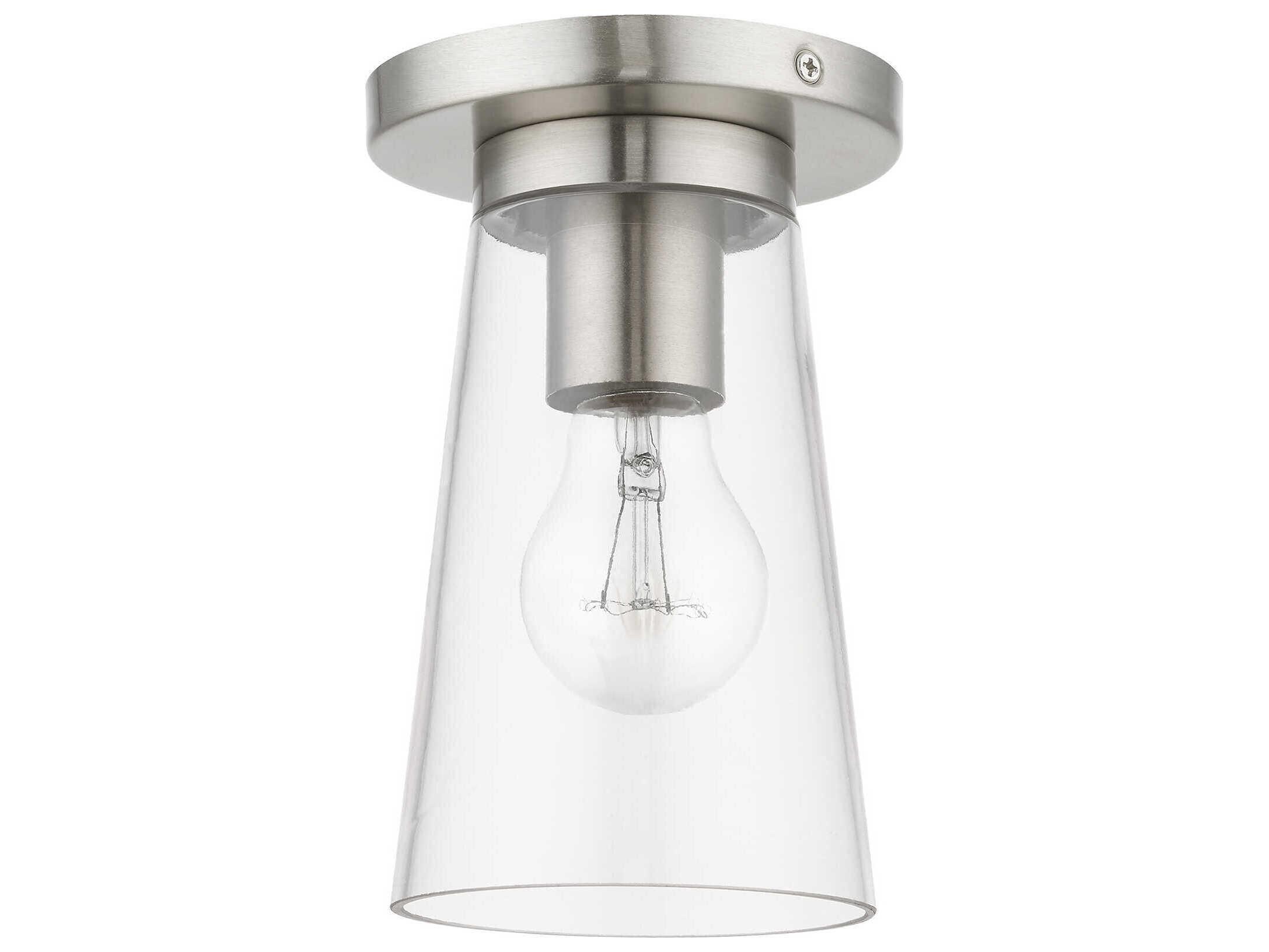 Livex Lighting Cityview 1-Light Brushed Nickel Glass Cylinder Flush Mount