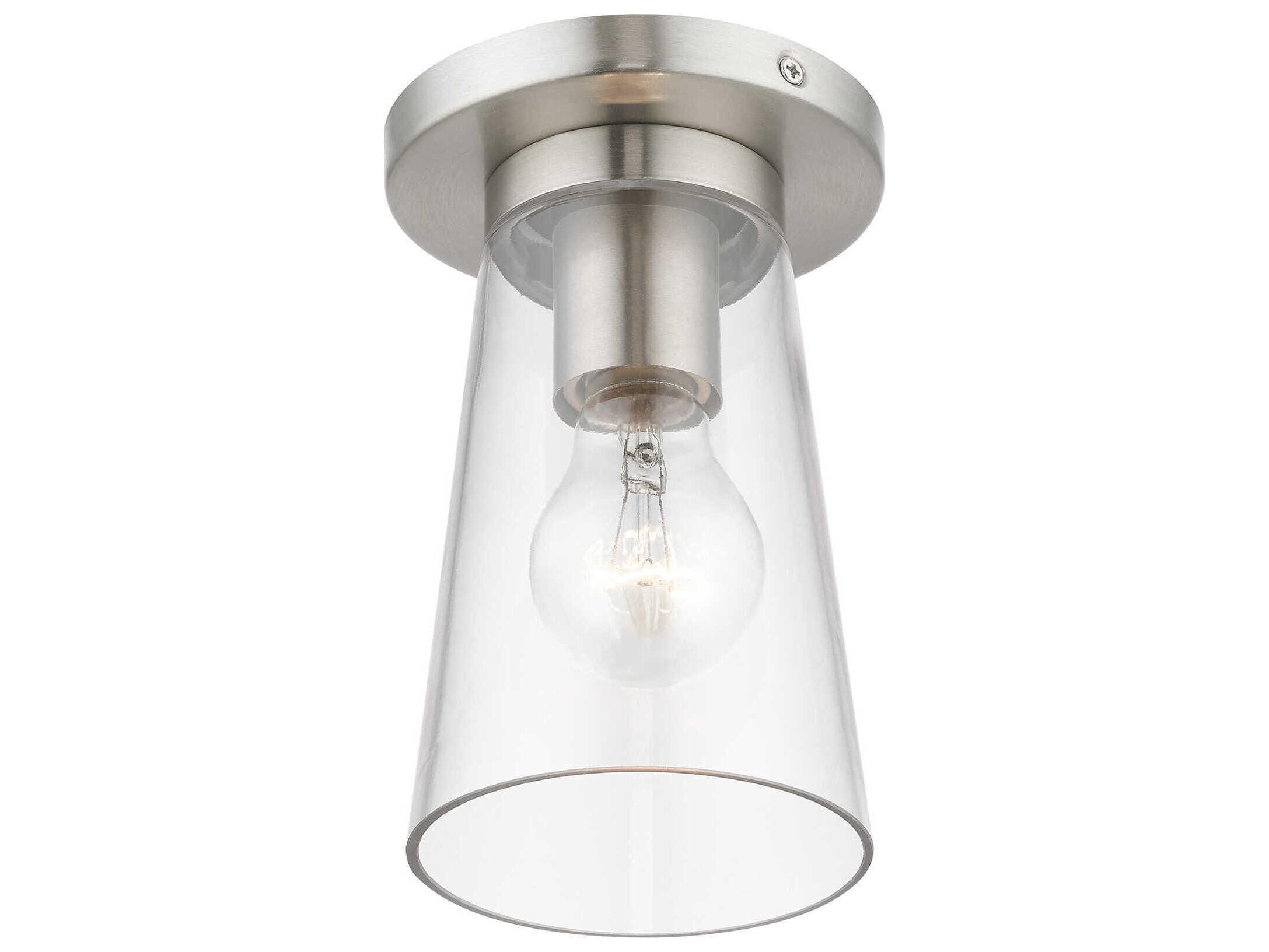 Livex Lighting Cityview 1-Light Brushed Nickel Glass Cylinder Flush Mount
