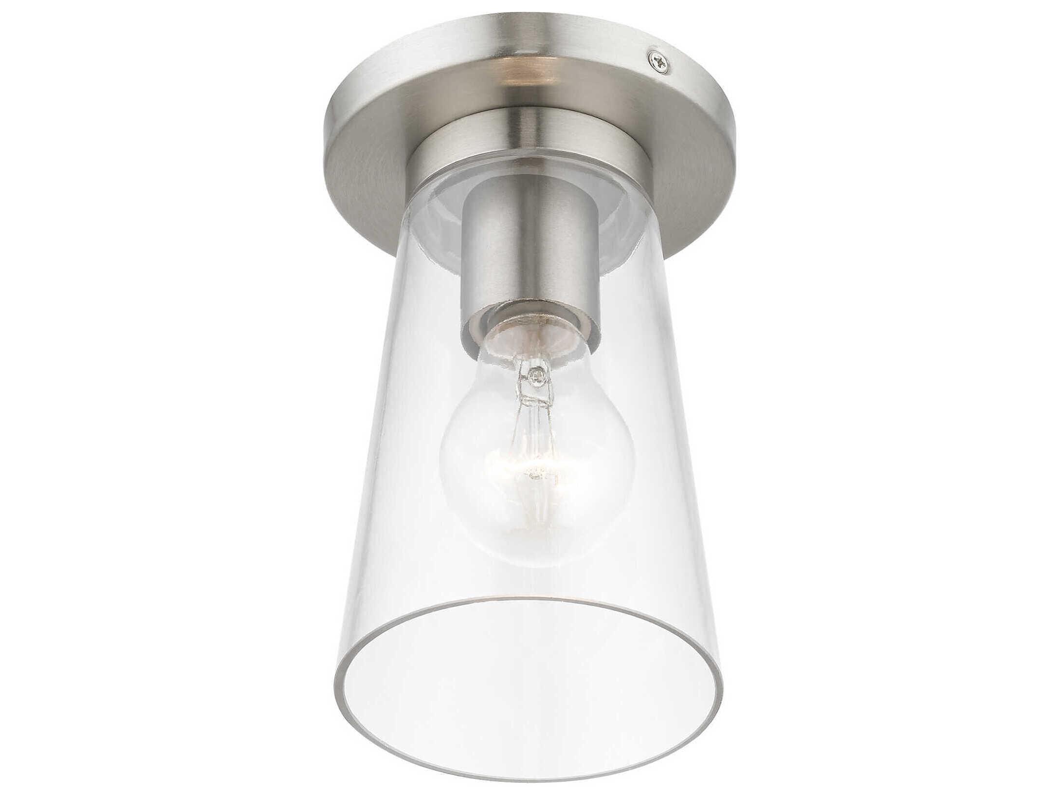 Livex Lighting Cityview 1-Light Brushed Nickel Glass Cylinder Flush Mount