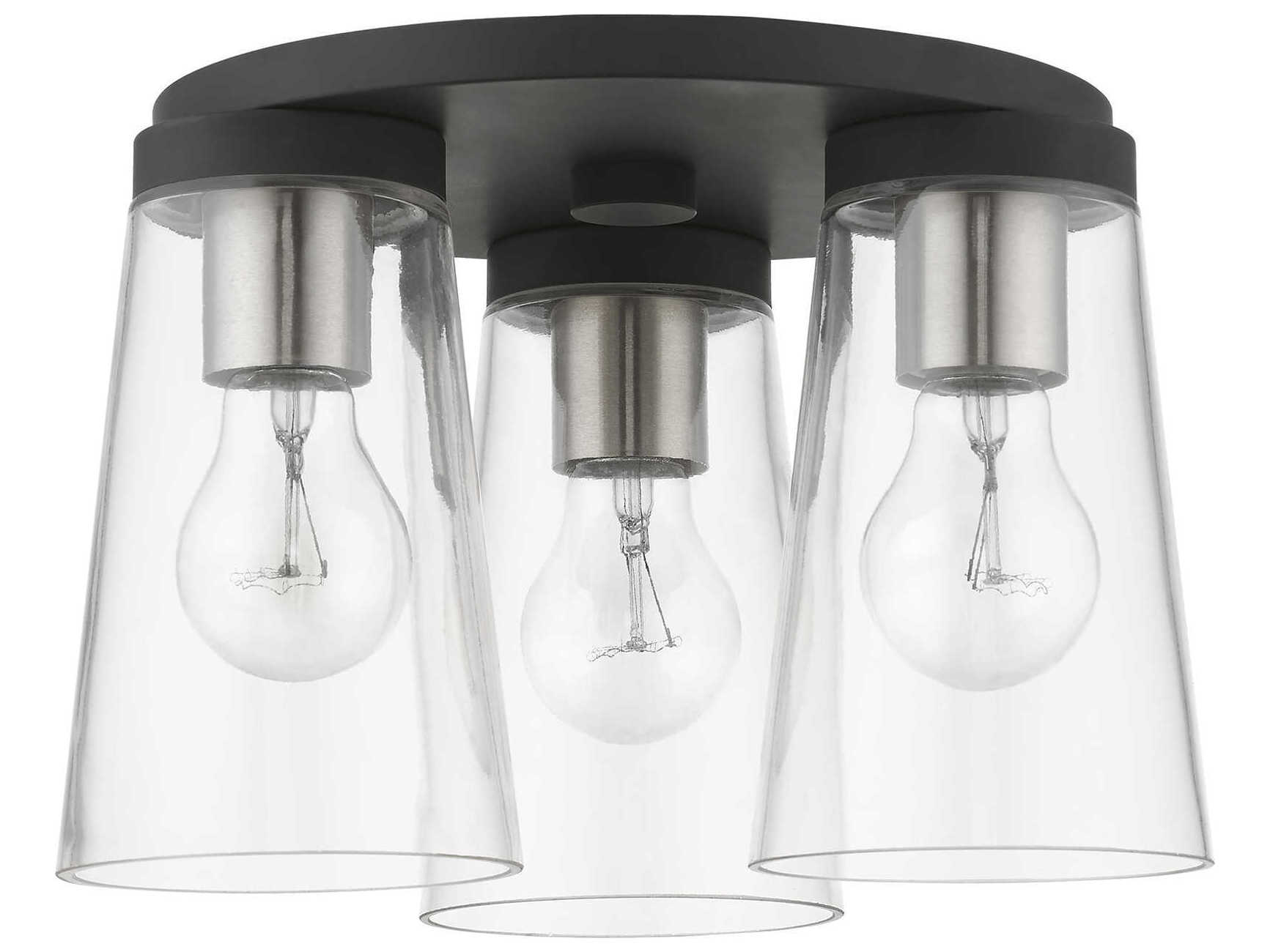 Livex Lighting Cityview 3-Light Black Brushed Nickel Glass Cylinder Flush Mount