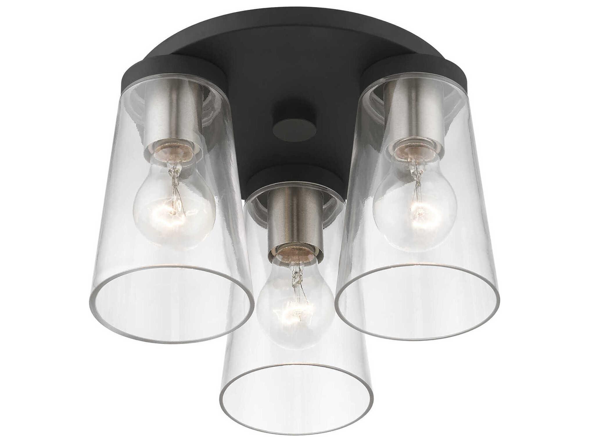 Livex Lighting Cityview 3-Light Black Brushed Nickel Glass Cylinder Flush Mount