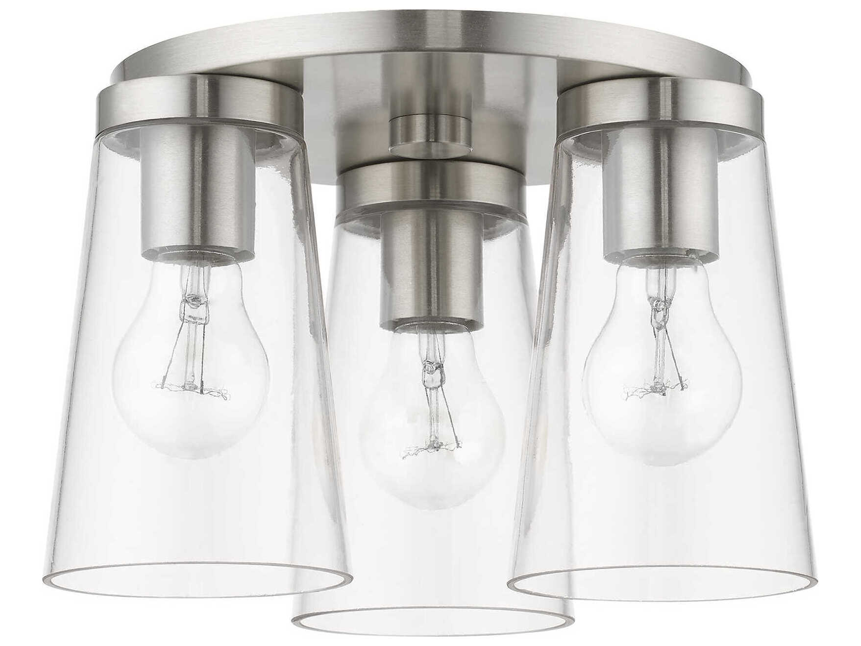 Livex Lighting Cityview 3-Light Brushed Nickel Glass Cylinder Flush Mount