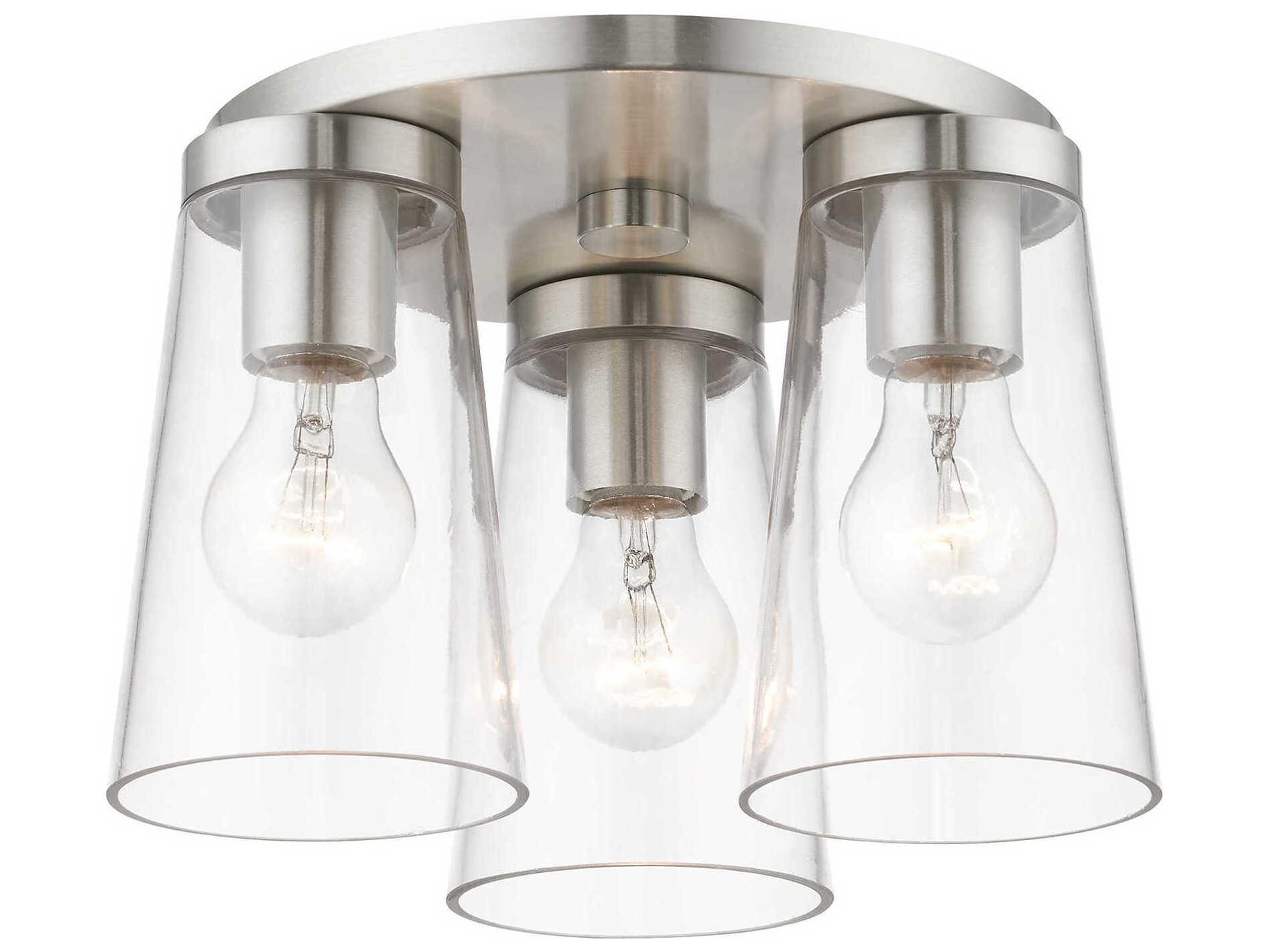 Livex Lighting Cityview 3-Light Brushed Nickel Glass Cylinder Flush Mount