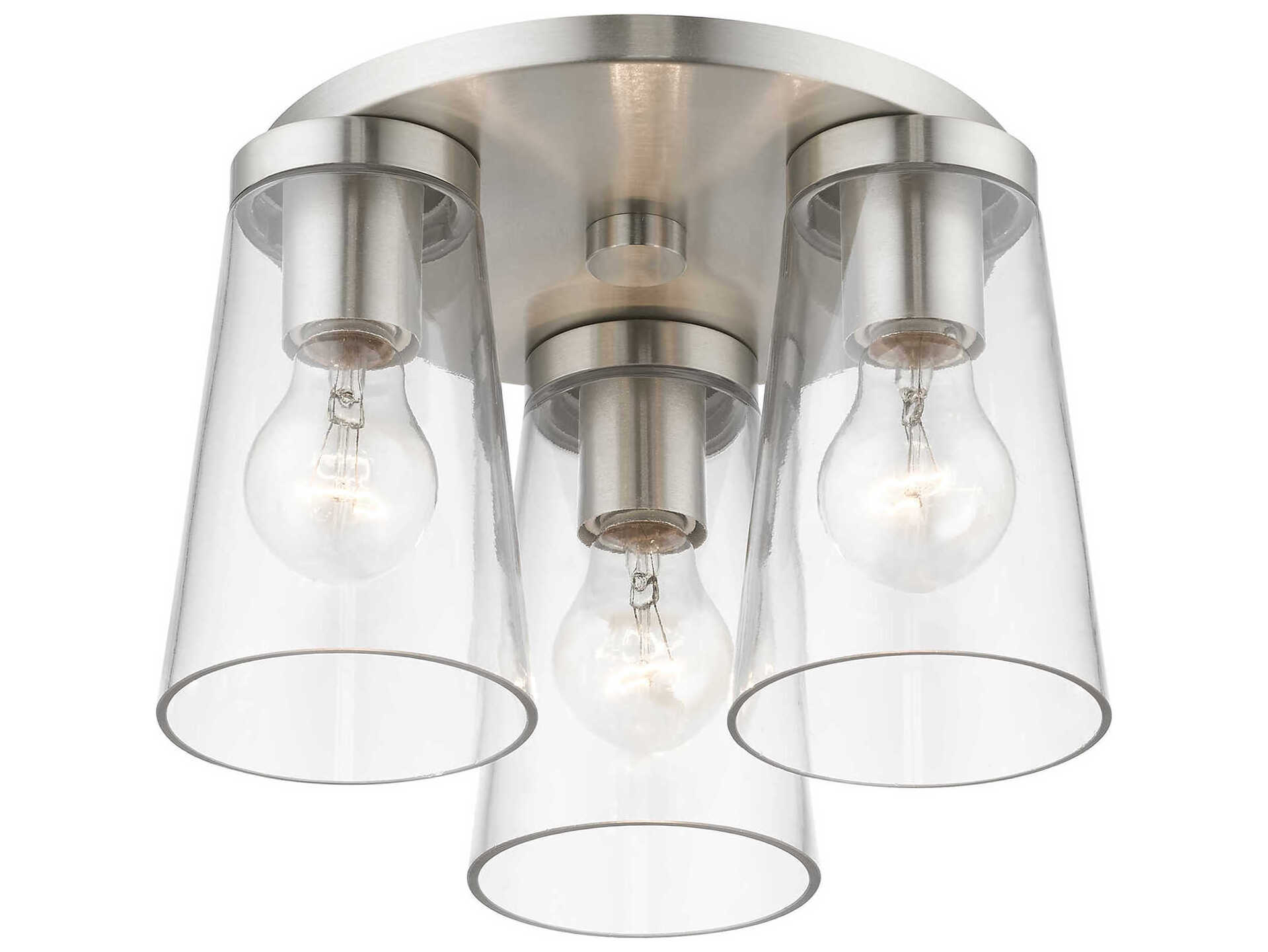 Livex Lighting Cityview 3-Light Brushed Nickel Glass Cylinder Flush Mount