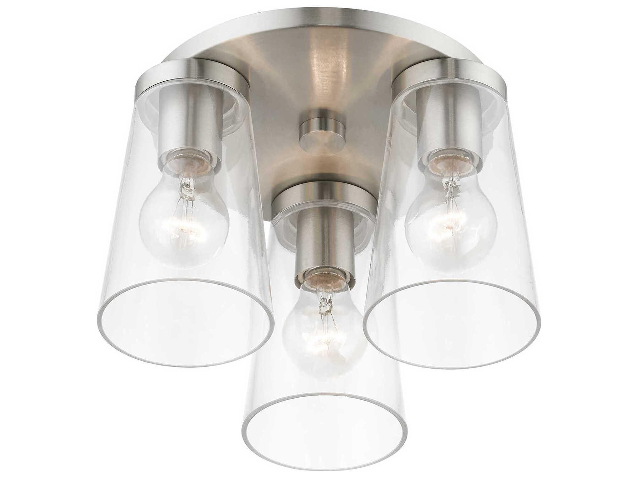 Livex Lighting Cityview 3-Light Brushed Nickel Glass Cylinder Flush Mount