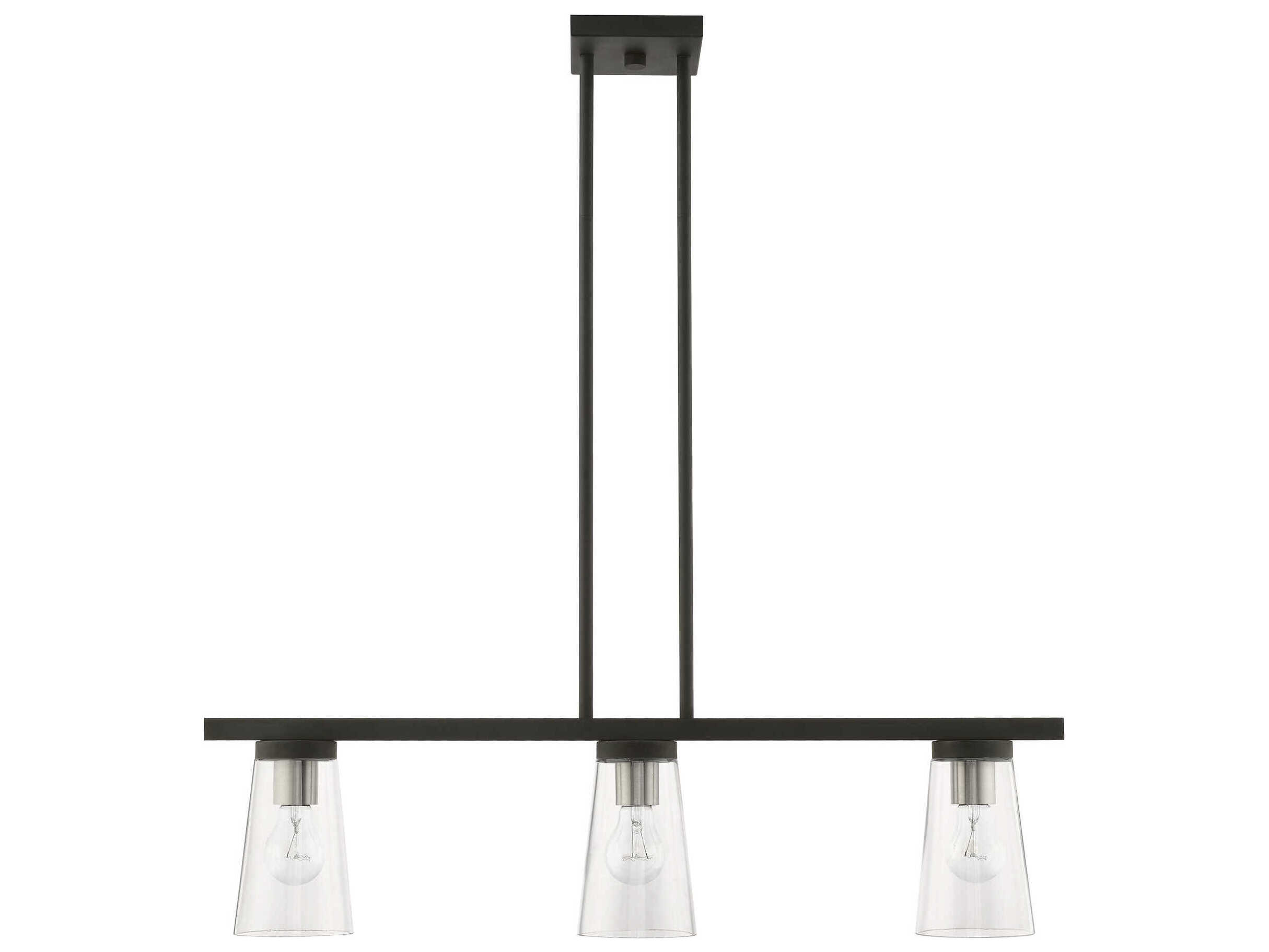 Livex Lighting Cityview 3-Light Black Brushed Nickel Glass Cylinder Linear Island Pendant