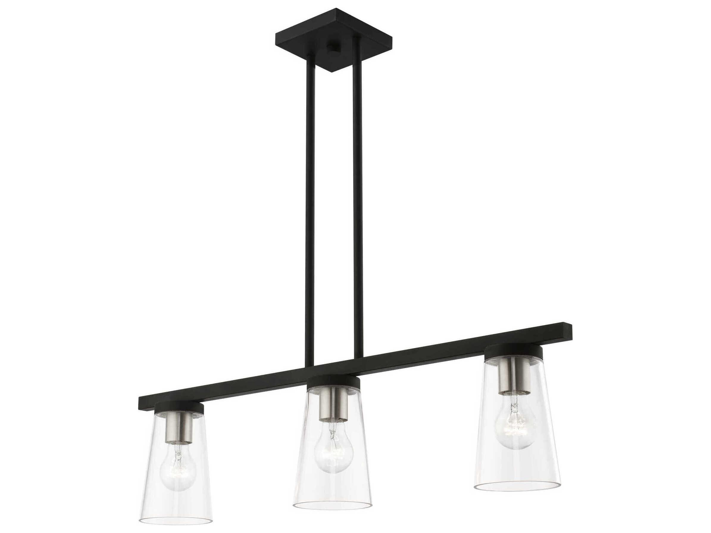 Livex Lighting Cityview 3-Light Black Brushed Nickel Glass Cylinder Linear Island Pendant