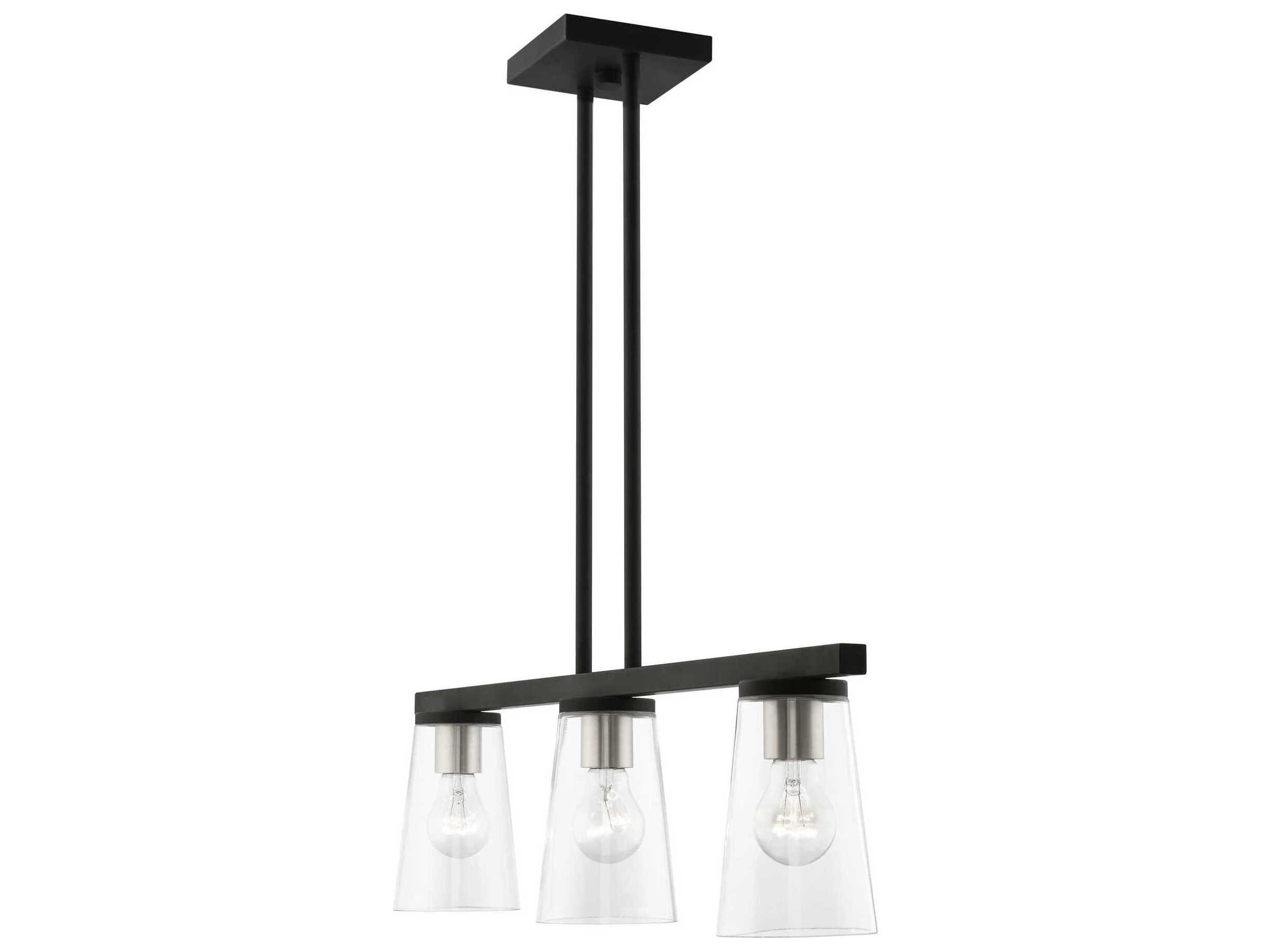 Livex Lighting Cityview 3-Light Black Brushed Nickel Glass Cylinder Linear Island Pendant