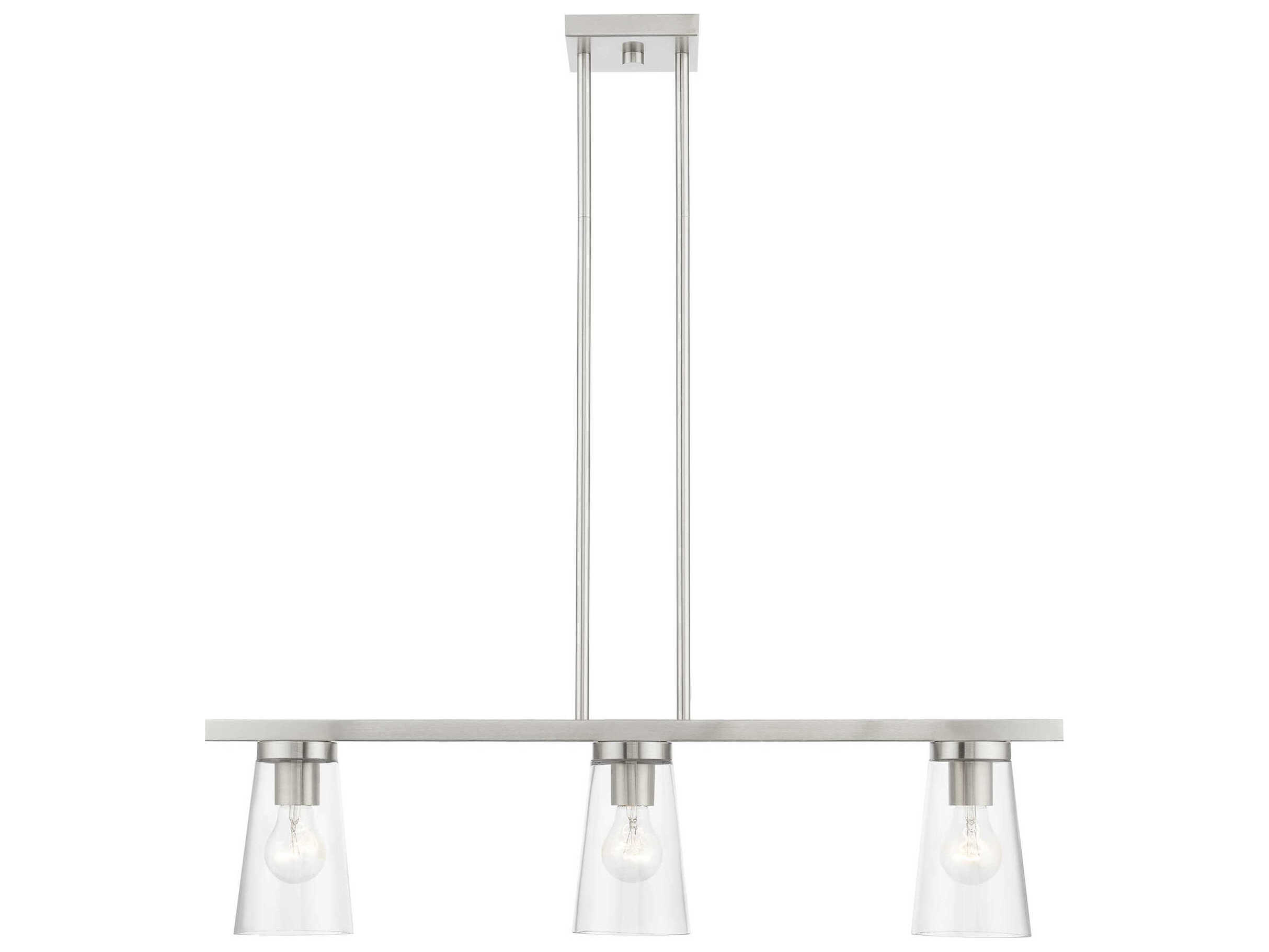 Livex Lighting Cityview 3-Light Brushed Nickel Glass Cylinder Linear Island Pendant