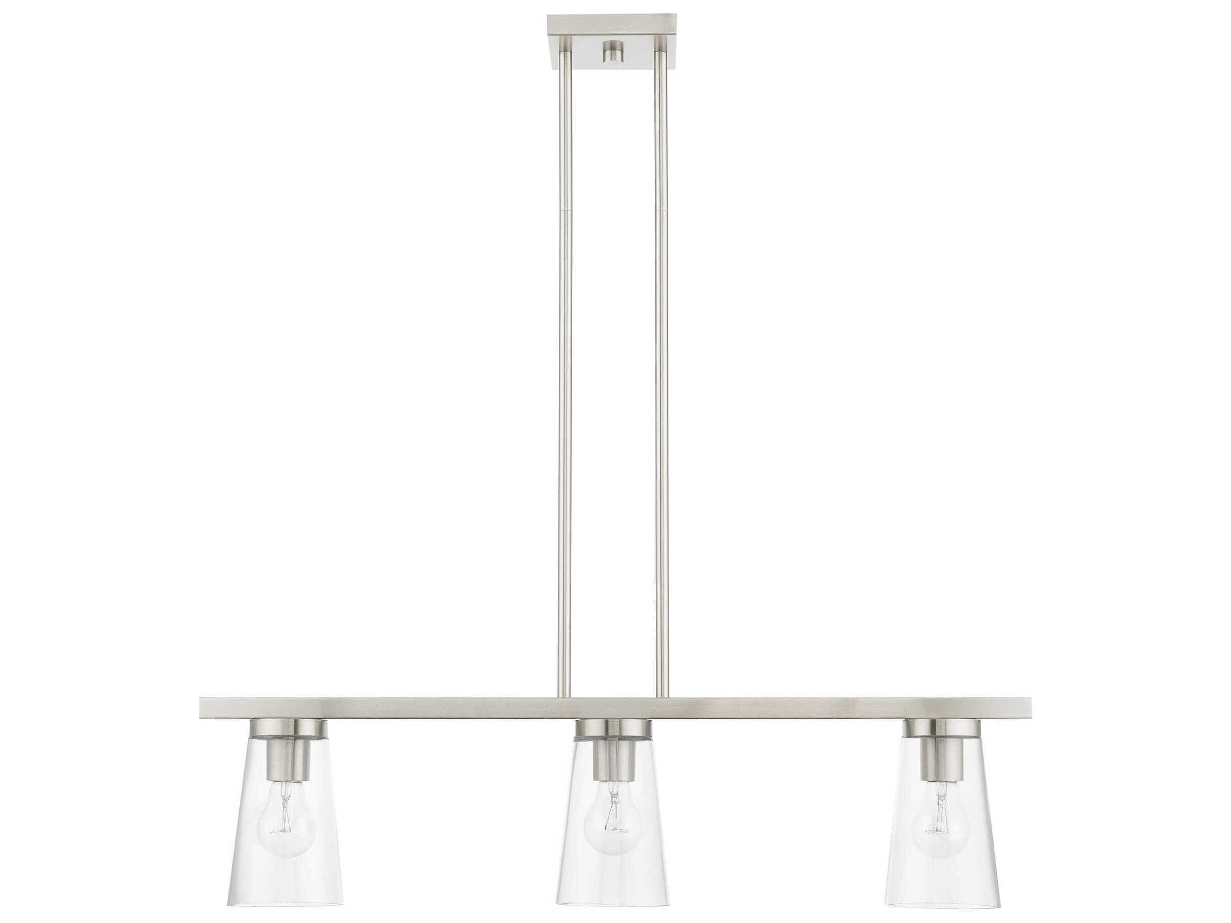 Livex Lighting Cityview 3-Light Brushed Nickel Glass Cylinder Linear Island Pendant