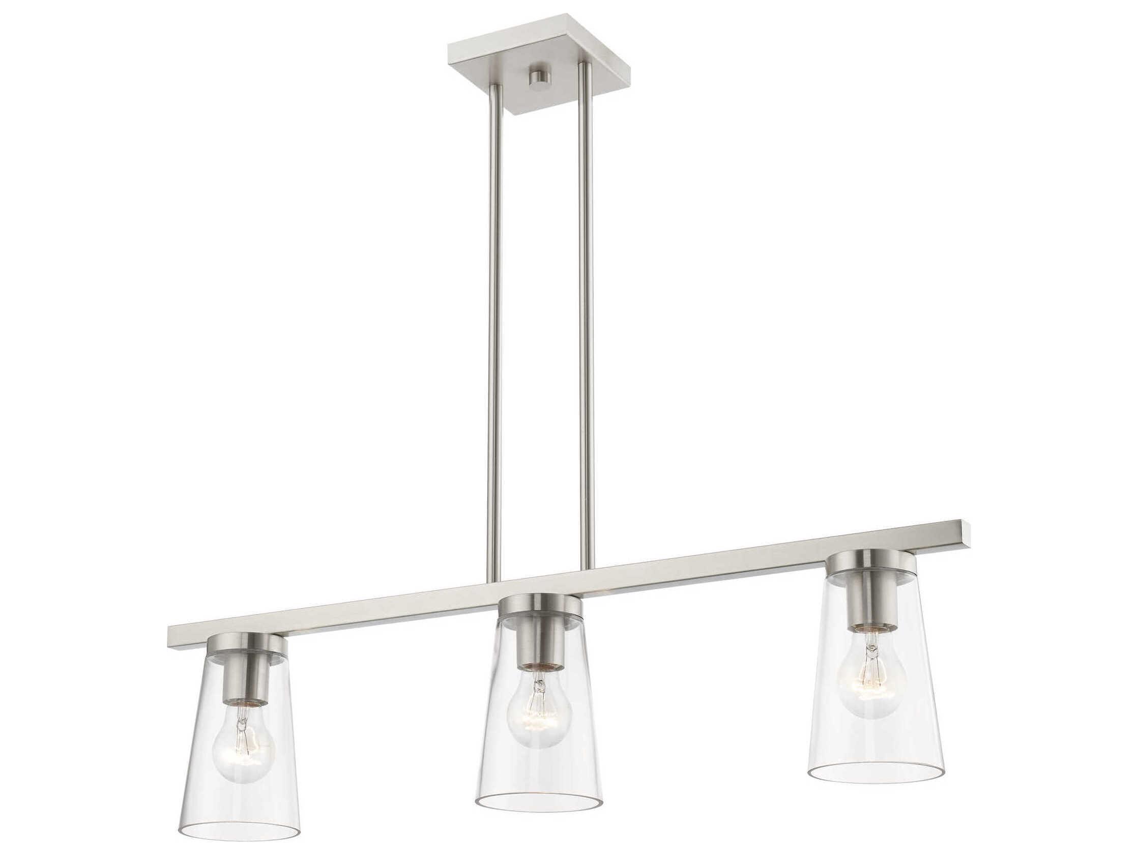 Livex Lighting Cityview 3-Light Brushed Nickel Glass Cylinder Linear Island Pendant