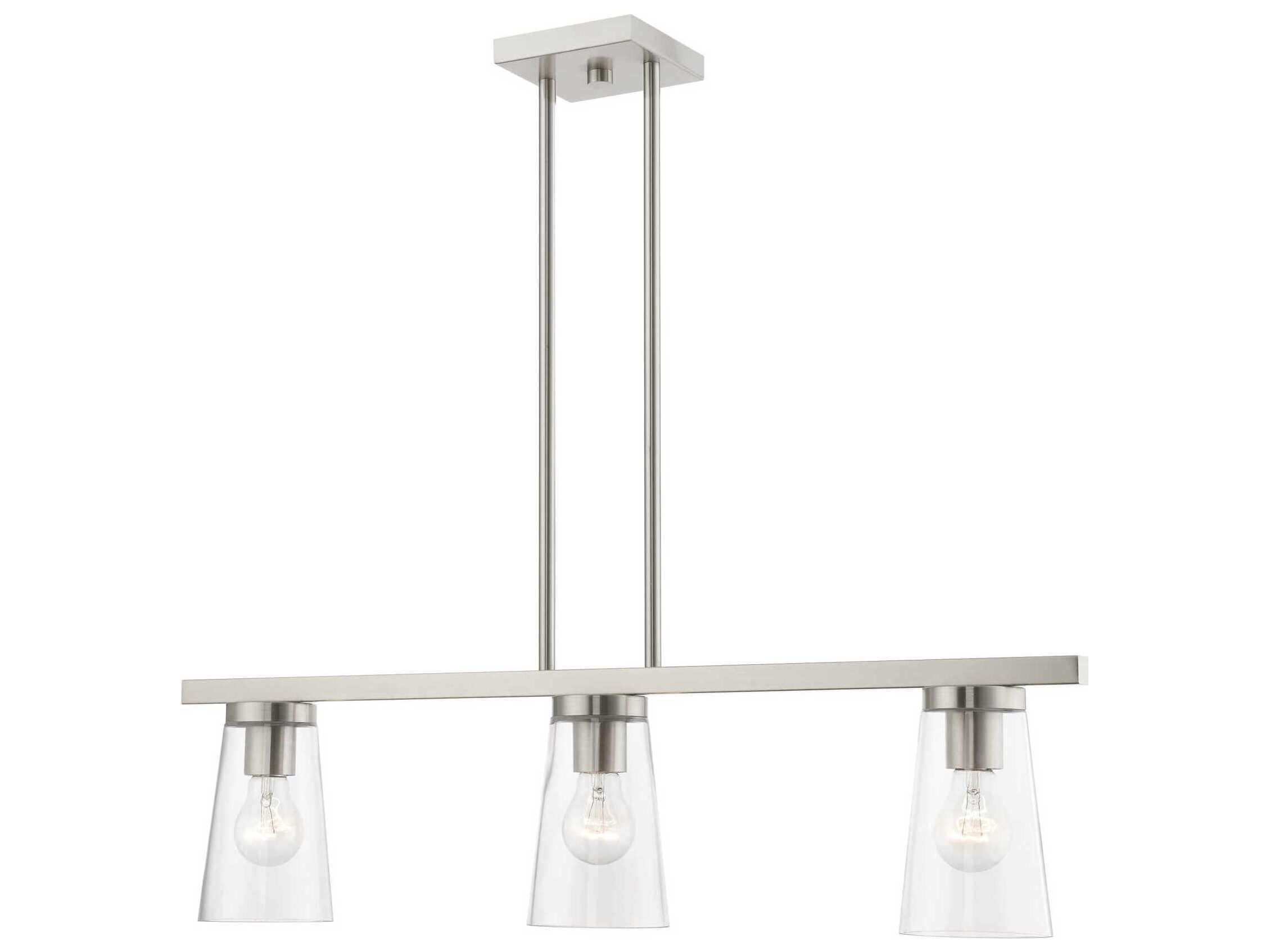 Livex Lighting Cityview 3-Light Brushed Nickel Glass Cylinder Linear Island Pendant