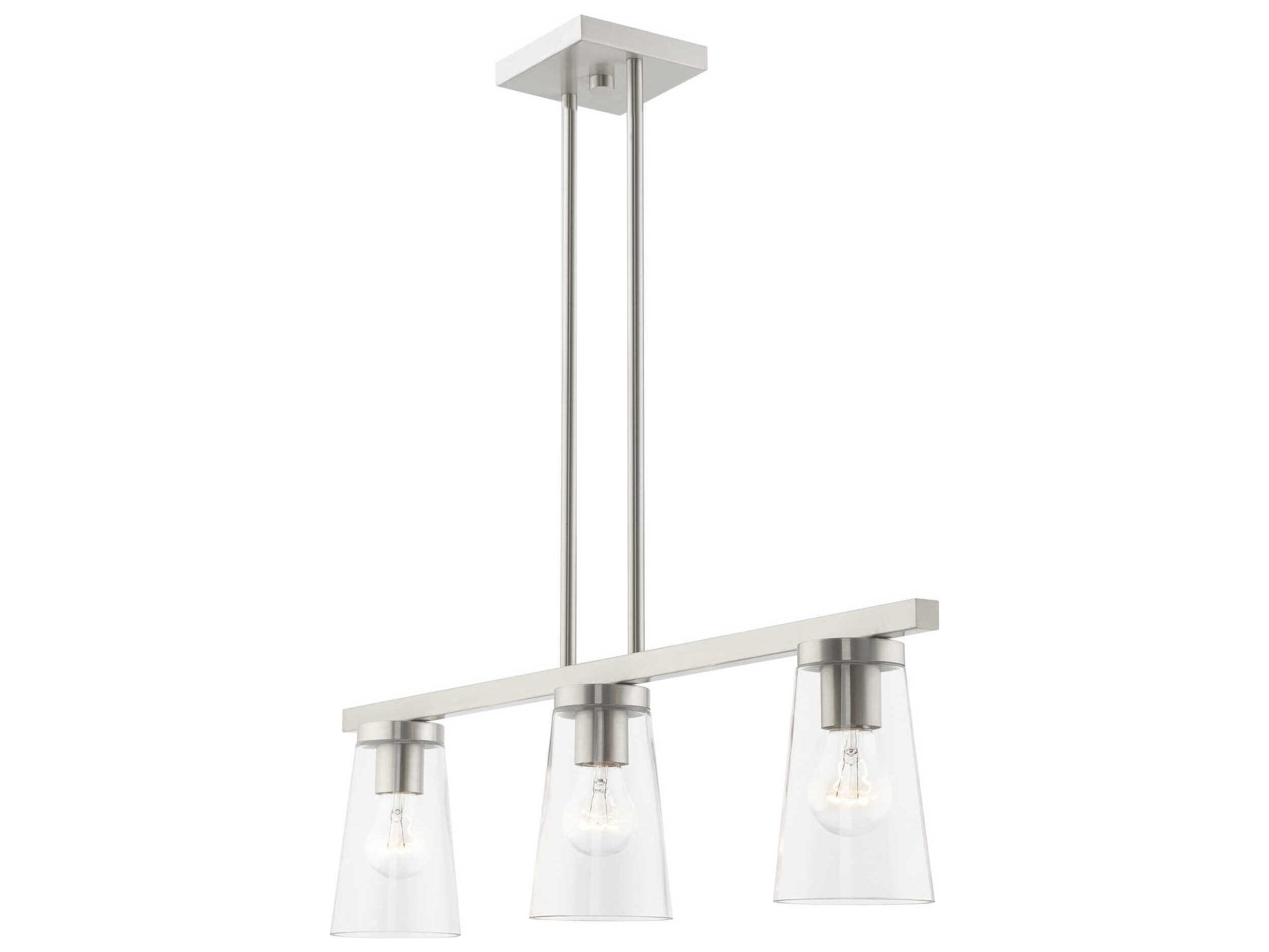Livex Lighting Cityview 3-Light Brushed Nickel Glass Cylinder Linear Island Pendant