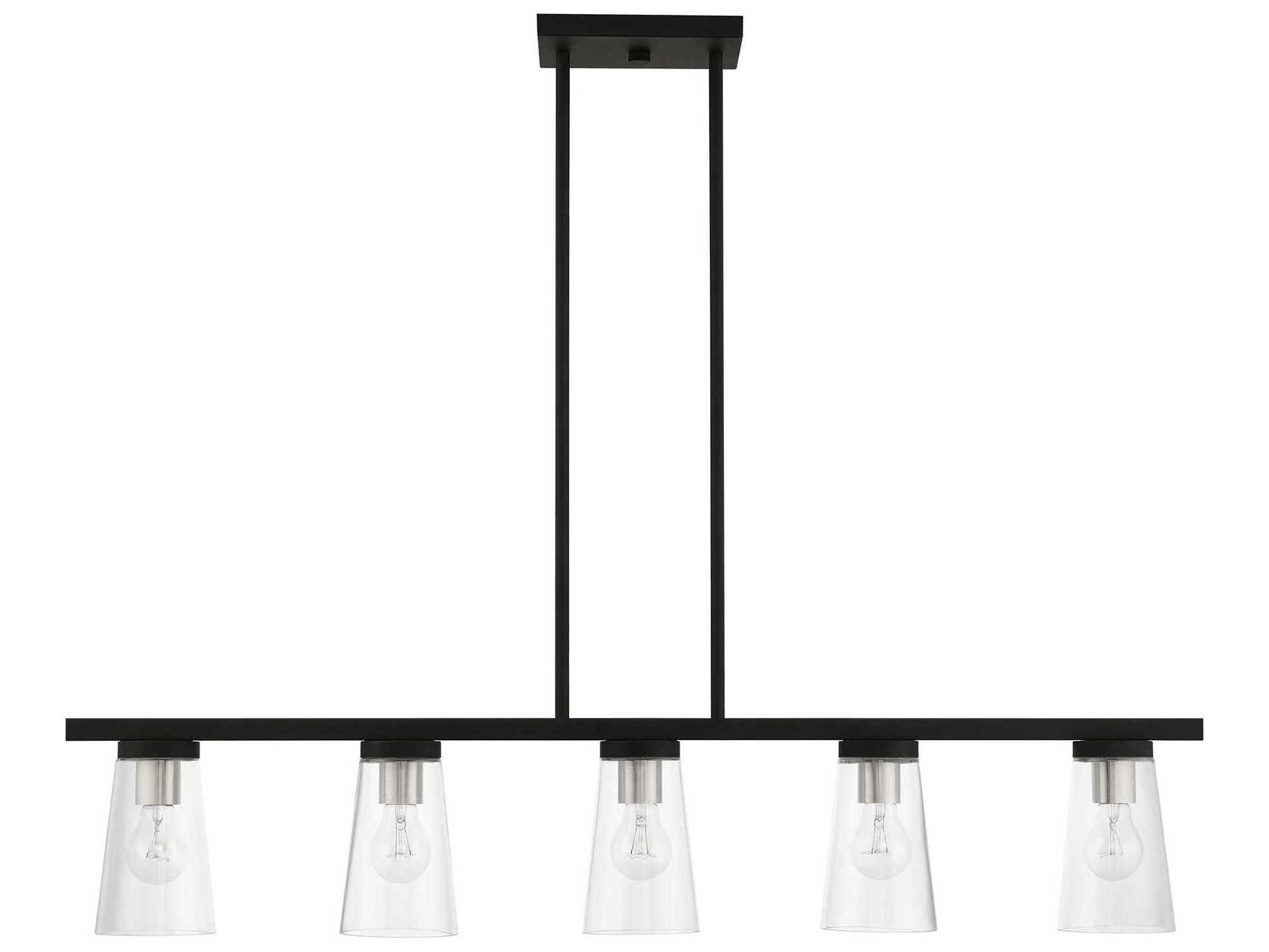 Livex Lighting Cityview 5-Light Black Brushed Nickel Glass Cylinder Linear Island Pendant
