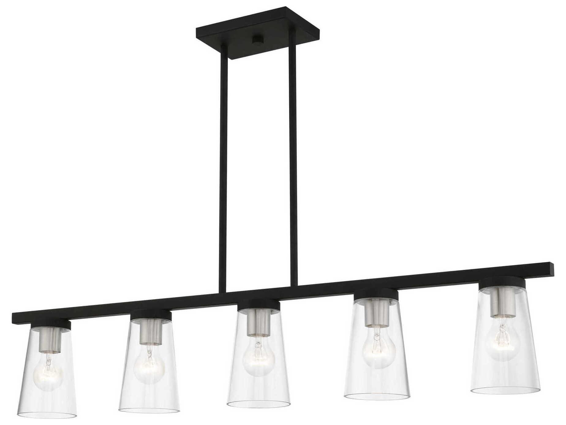 Livex Lighting Cityview 5-Light Black Brushed Nickel Glass Cylinder Linear Island Pendant