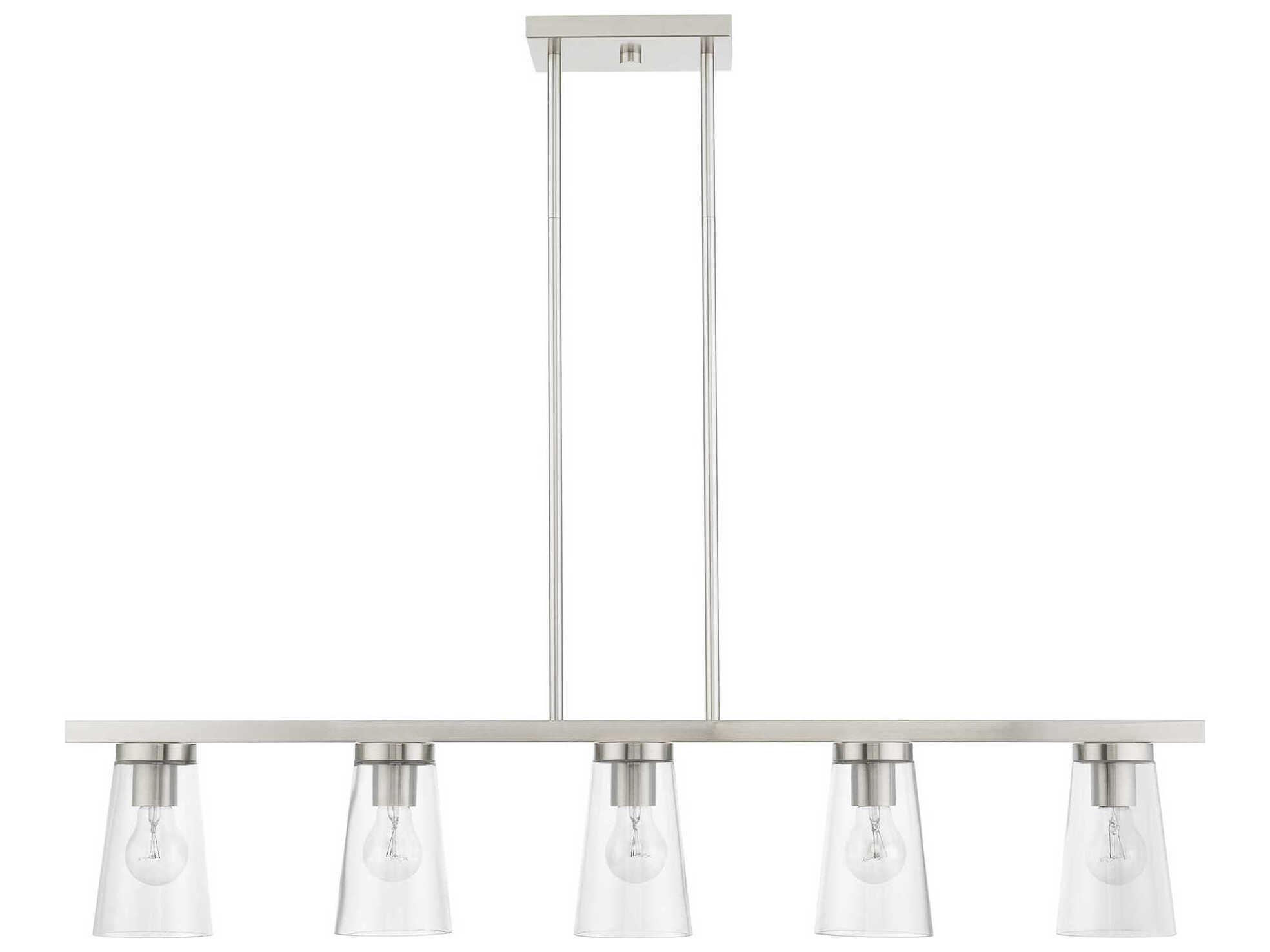 Livex Lighting Cityview 5-Light Brushed Nickel Glass Cylinder Linear Island Pendant