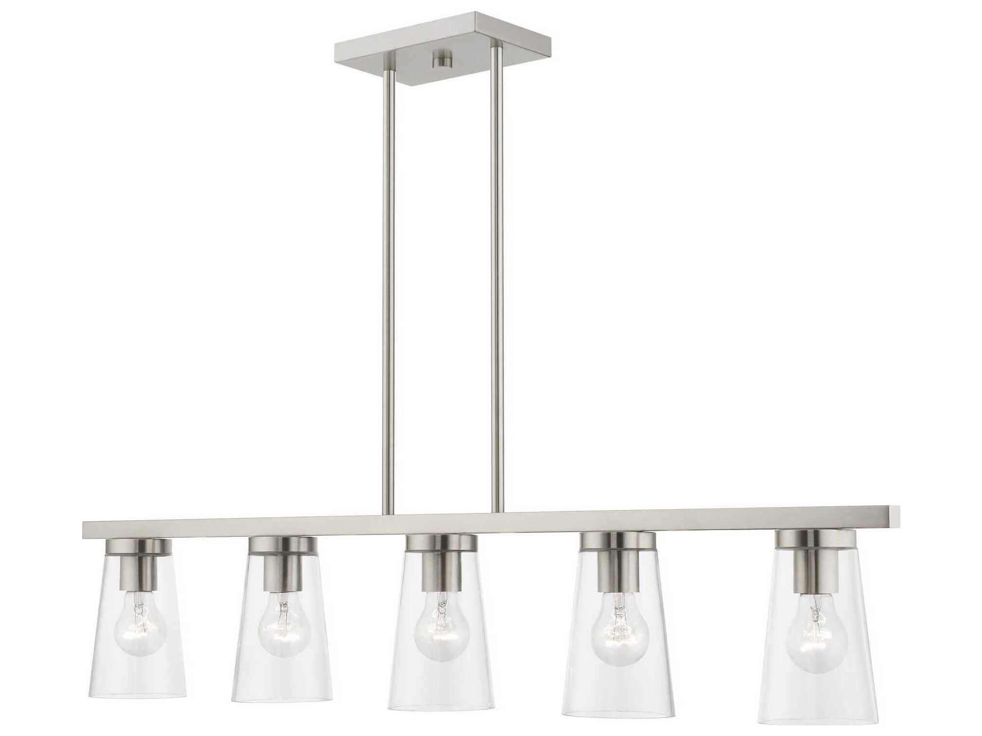 Livex Lighting Cityview 5-Light Brushed Nickel Glass Cylinder Linear Island Pendant