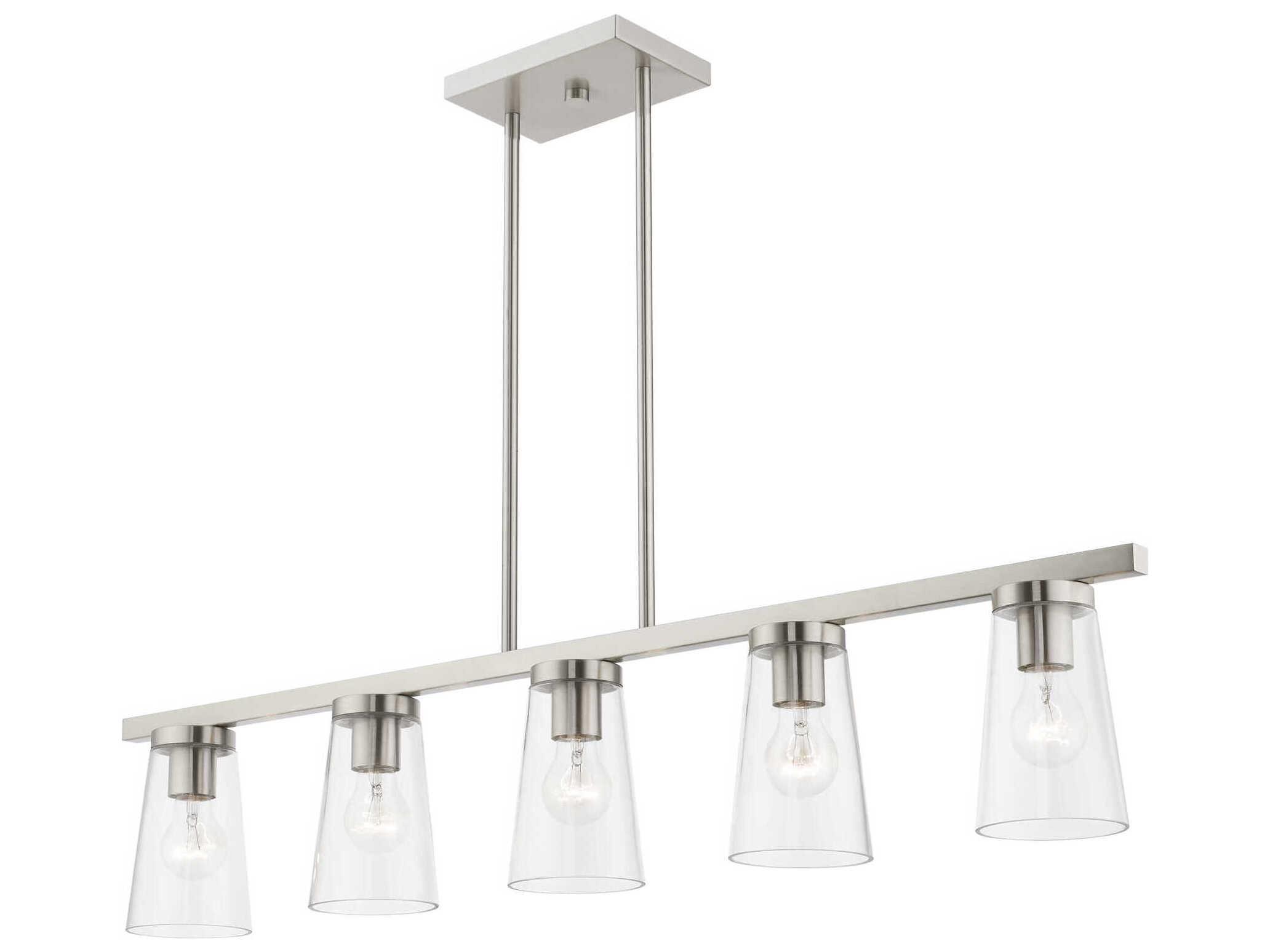 Livex Lighting Cityview 5-Light Brushed Nickel Glass Cylinder Linear Island Pendant