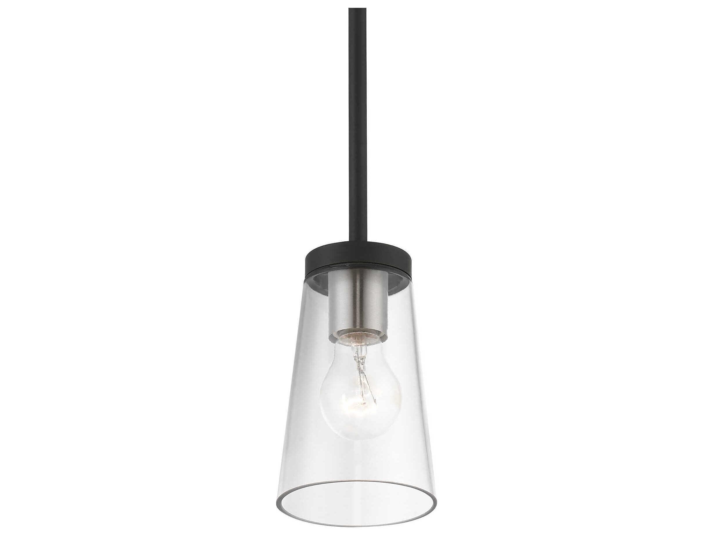 Livex Lighting Cityview 1-Light Black Brushed Nickel Glass Cylinder Mini Pendant
