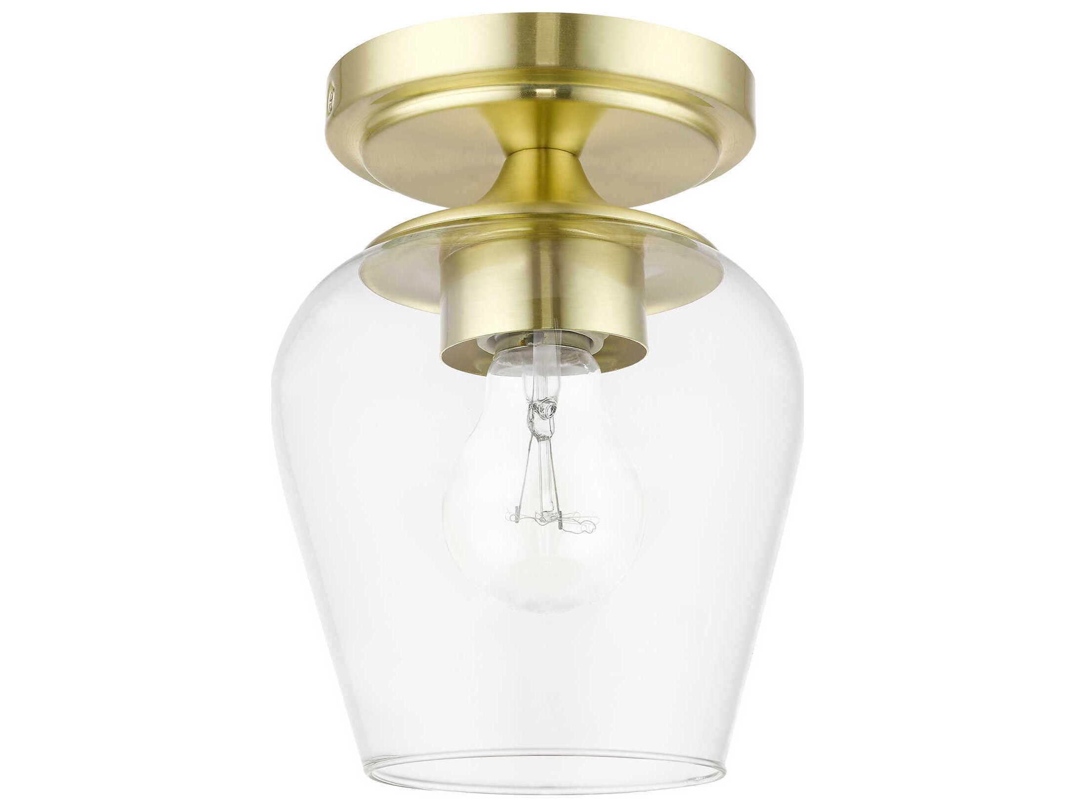 Livex Lighting Willow 1-Light Satin Brass Glass Bell Semi Flush Mount