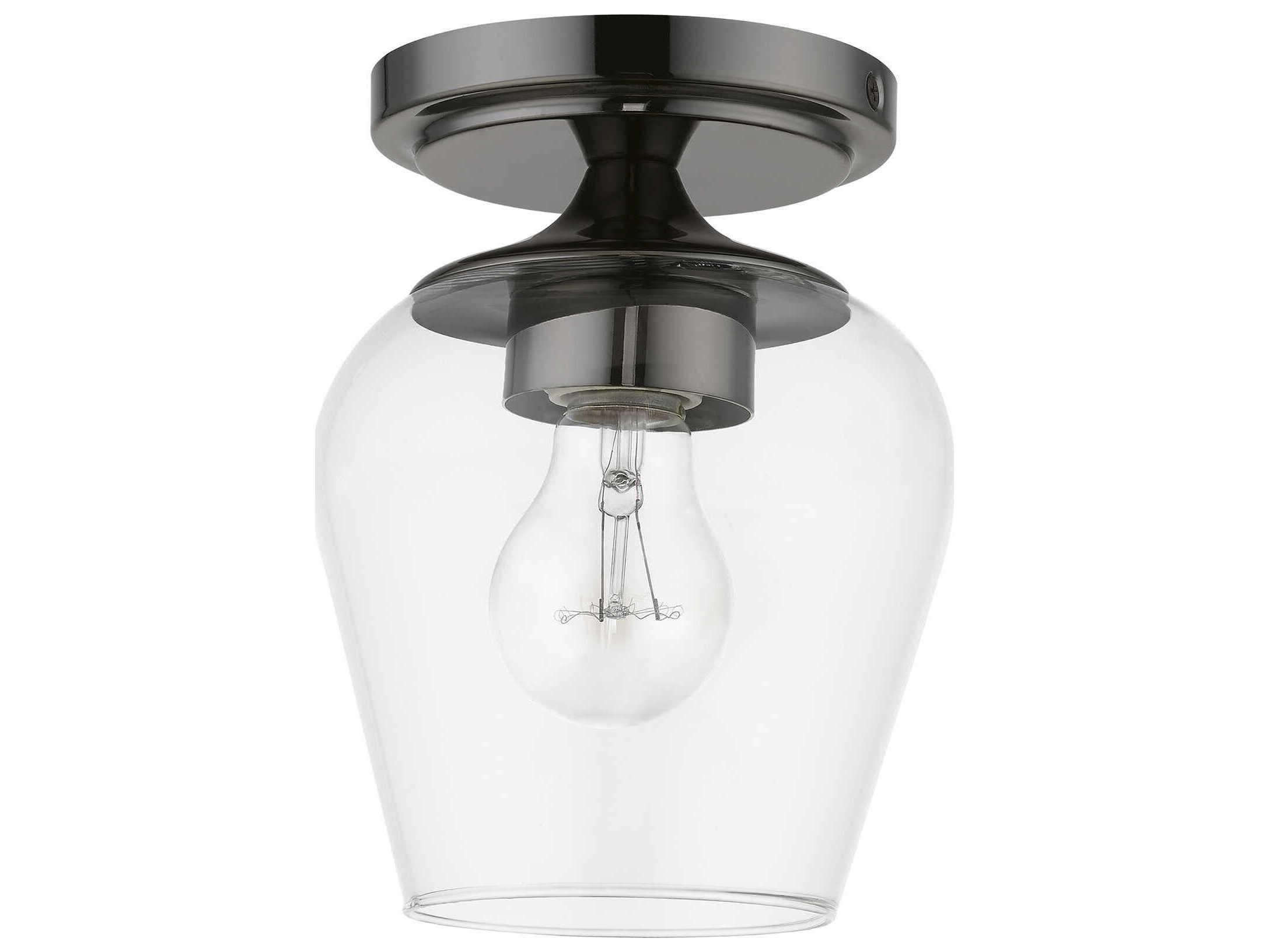 Livex Lighting Willow 1-Light Black Chrome Glass Bell Semi Flush Mount