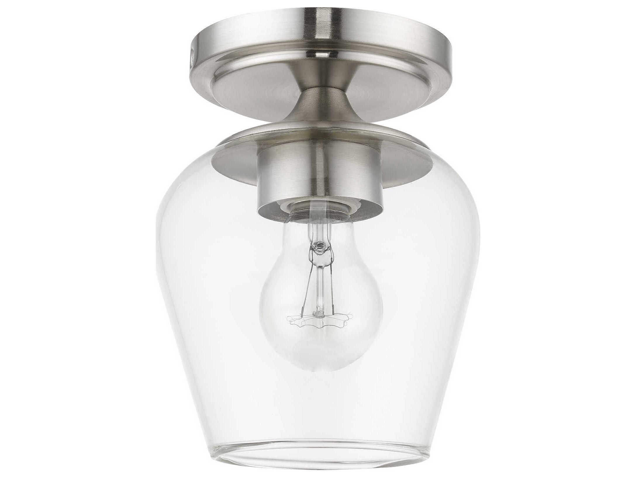 Livex Lighting Willow 1-Light Brushed Nickel Glass Bell Semi Flush Mount