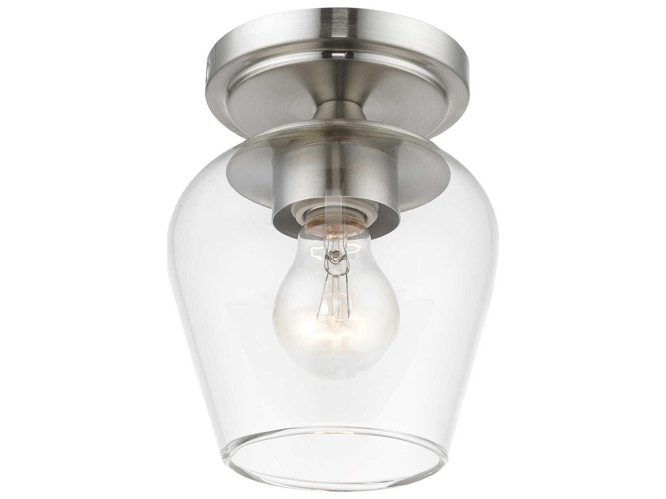 Livex Lighting Willow 1-Light Brushed Nickel Glass Bell Semi Flush Mount