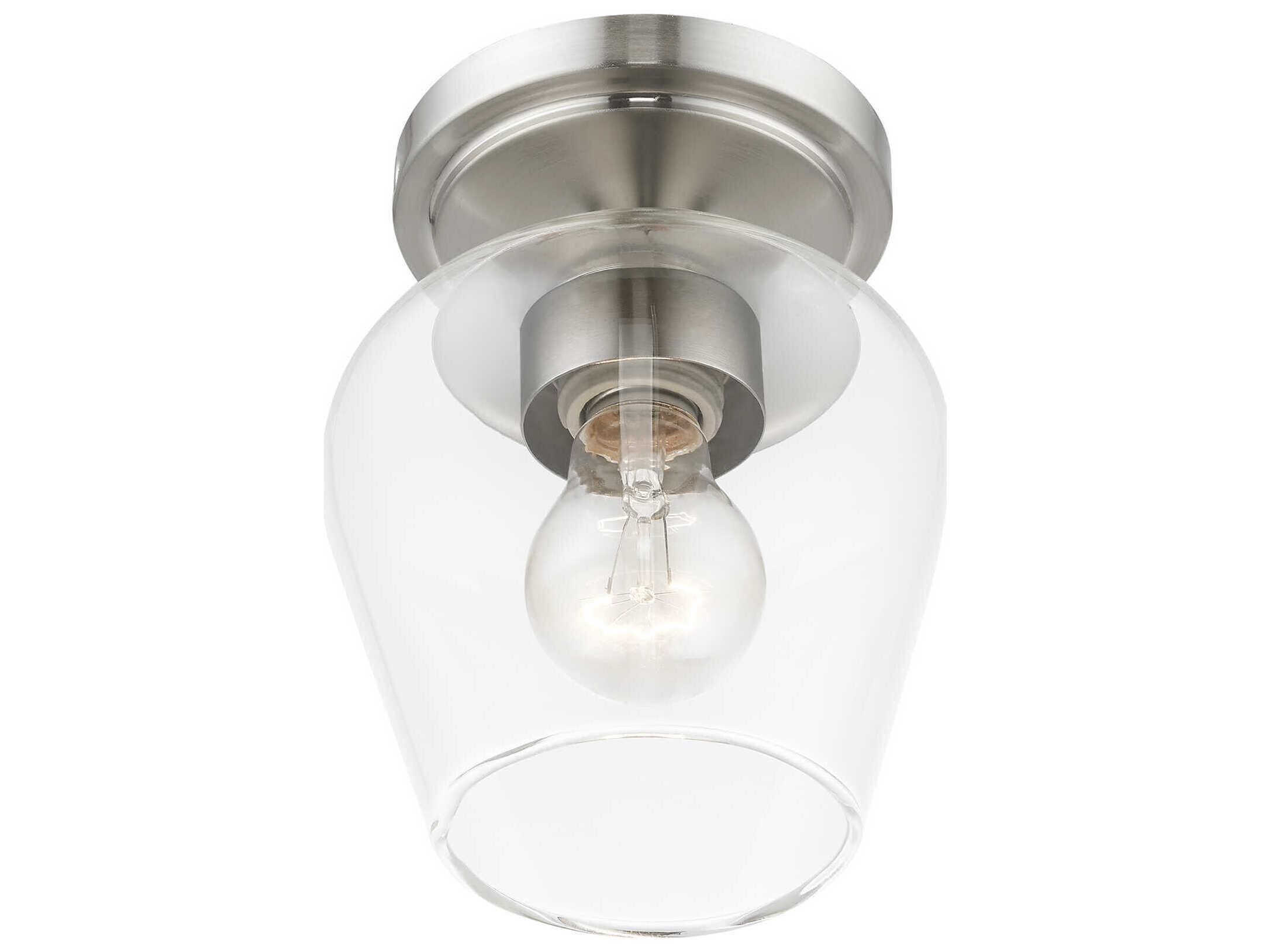 Livex Lighting Willow 1-Light Brushed Nickel Glass Bell Semi Flush Mount