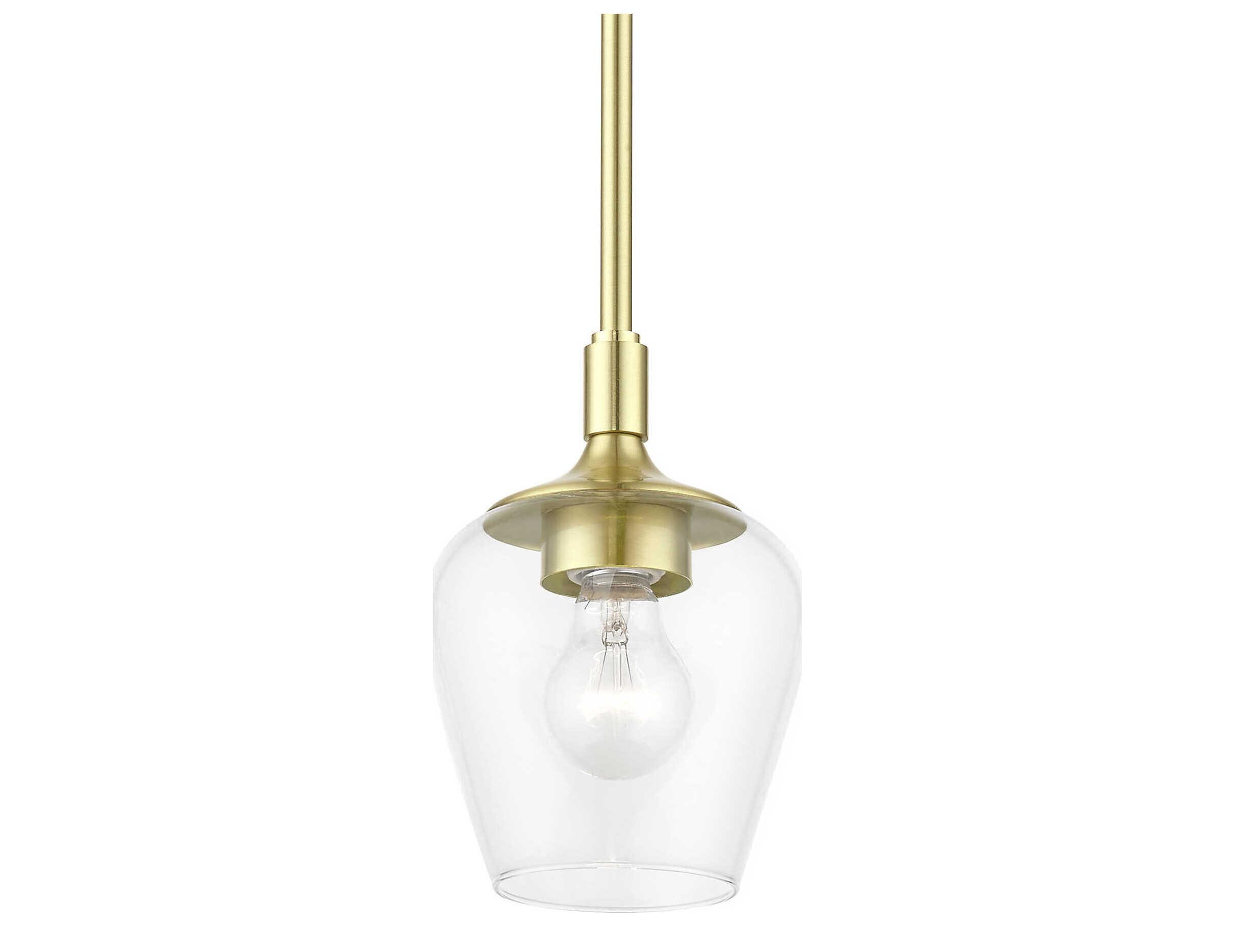 Livex Lighting Willow 1-Light Satin Brass Glass Bell Mini Pendant