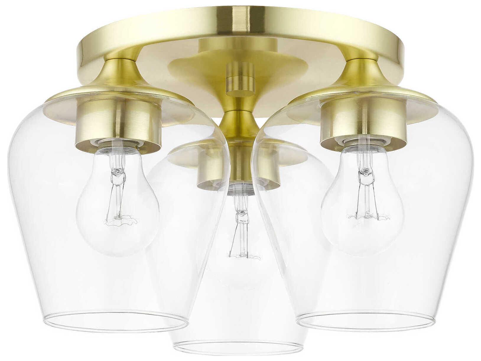 Livex Lighting Willow 3-Light Satin Brass Glass Bell Semi Flush Mount