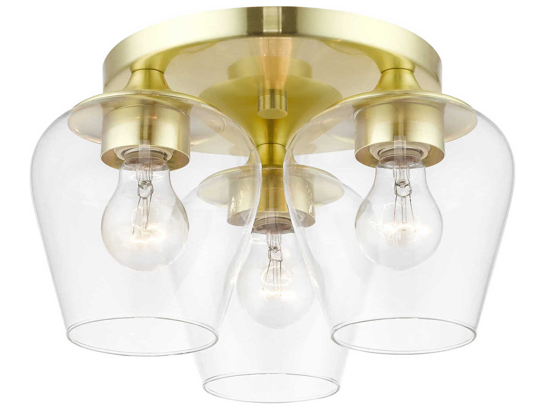 Livex Lighting Willow 3-Light Satin Brass Glass Bell Semi Flush Mount