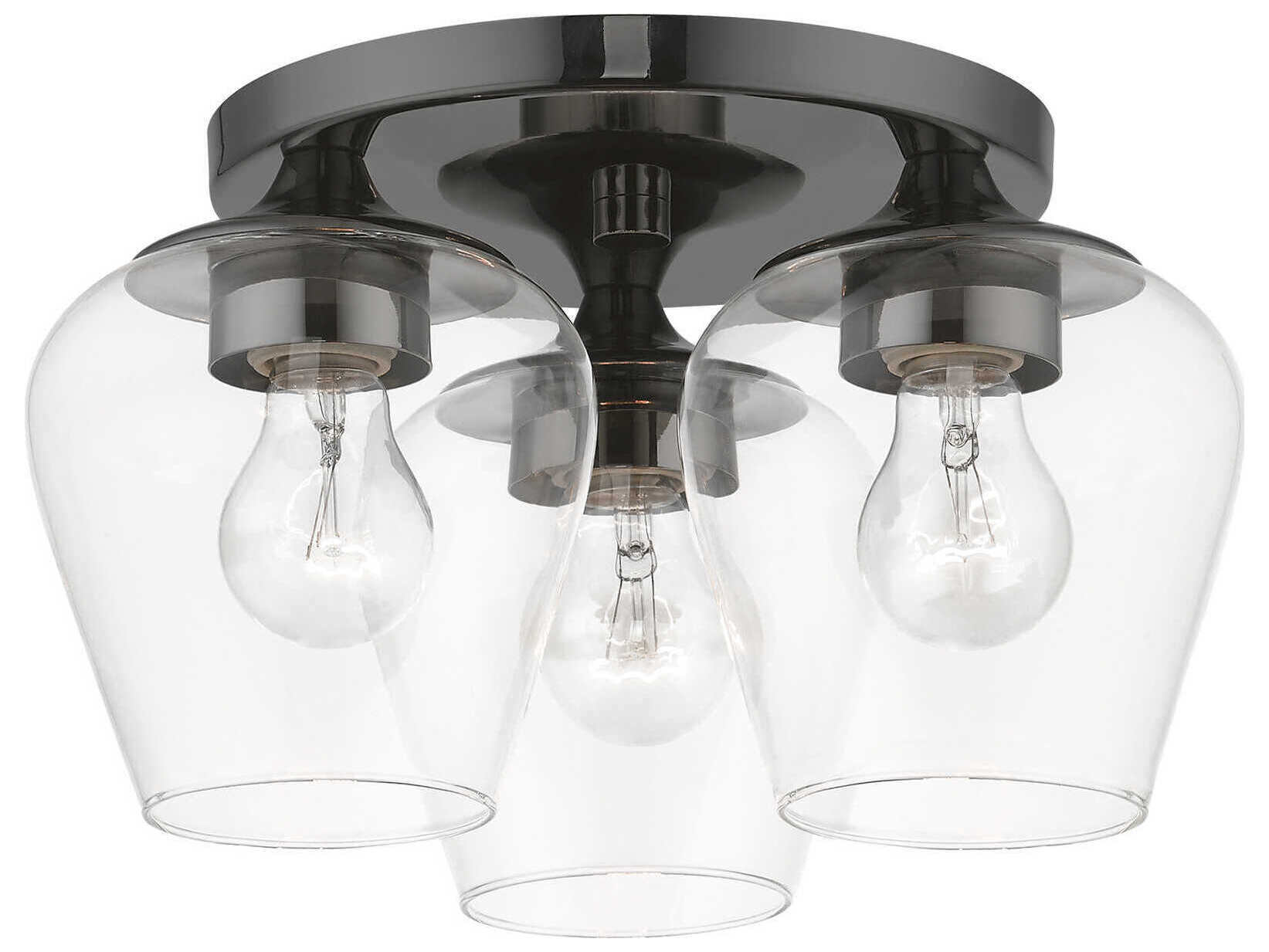 Livex Lighting Willow 3-Light Black Chrome Glass Bell Semi Flush Mount