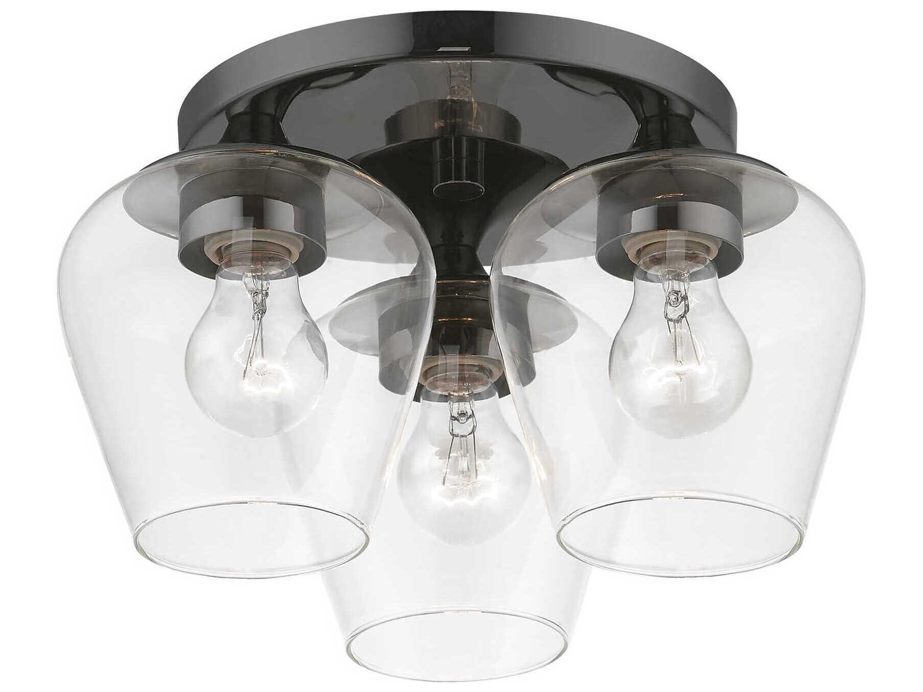 Livex Lighting Willow 3-Light Black Chrome Glass Bell Semi Flush Mount