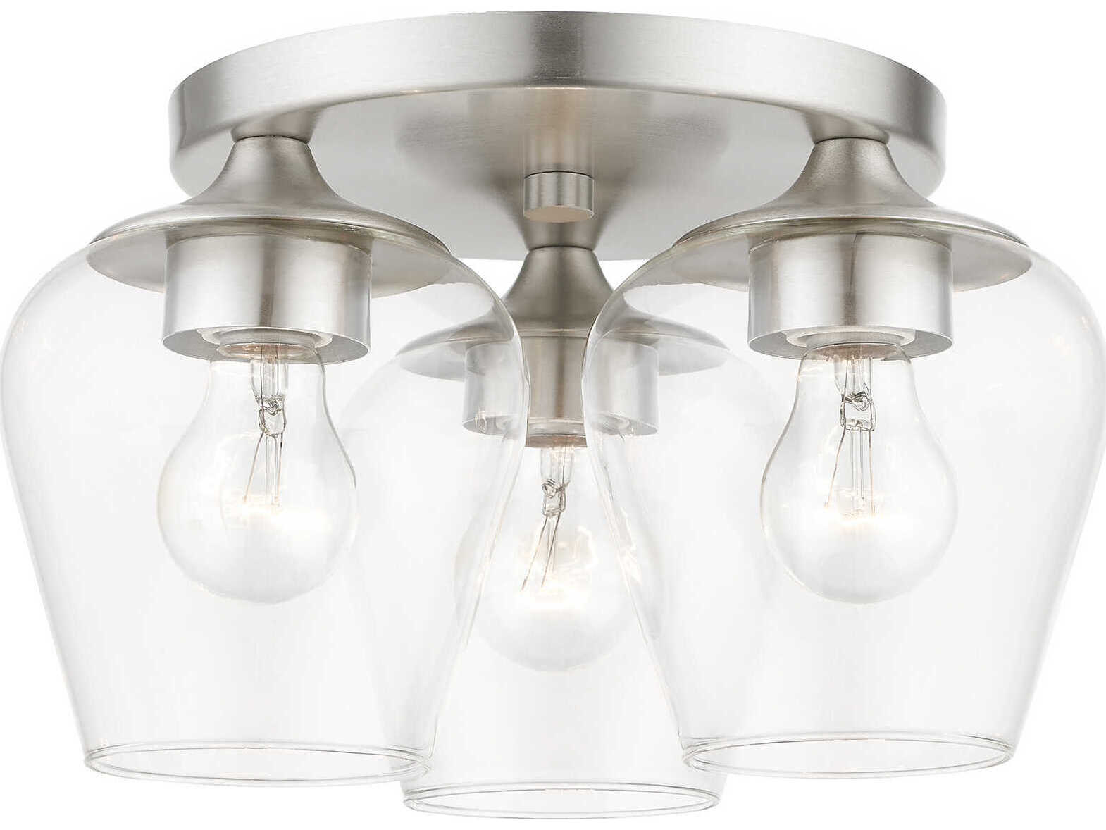 Livex Lighting Willow 3-Light Brushed Nickel Glass Bell Semi Flush Mount
