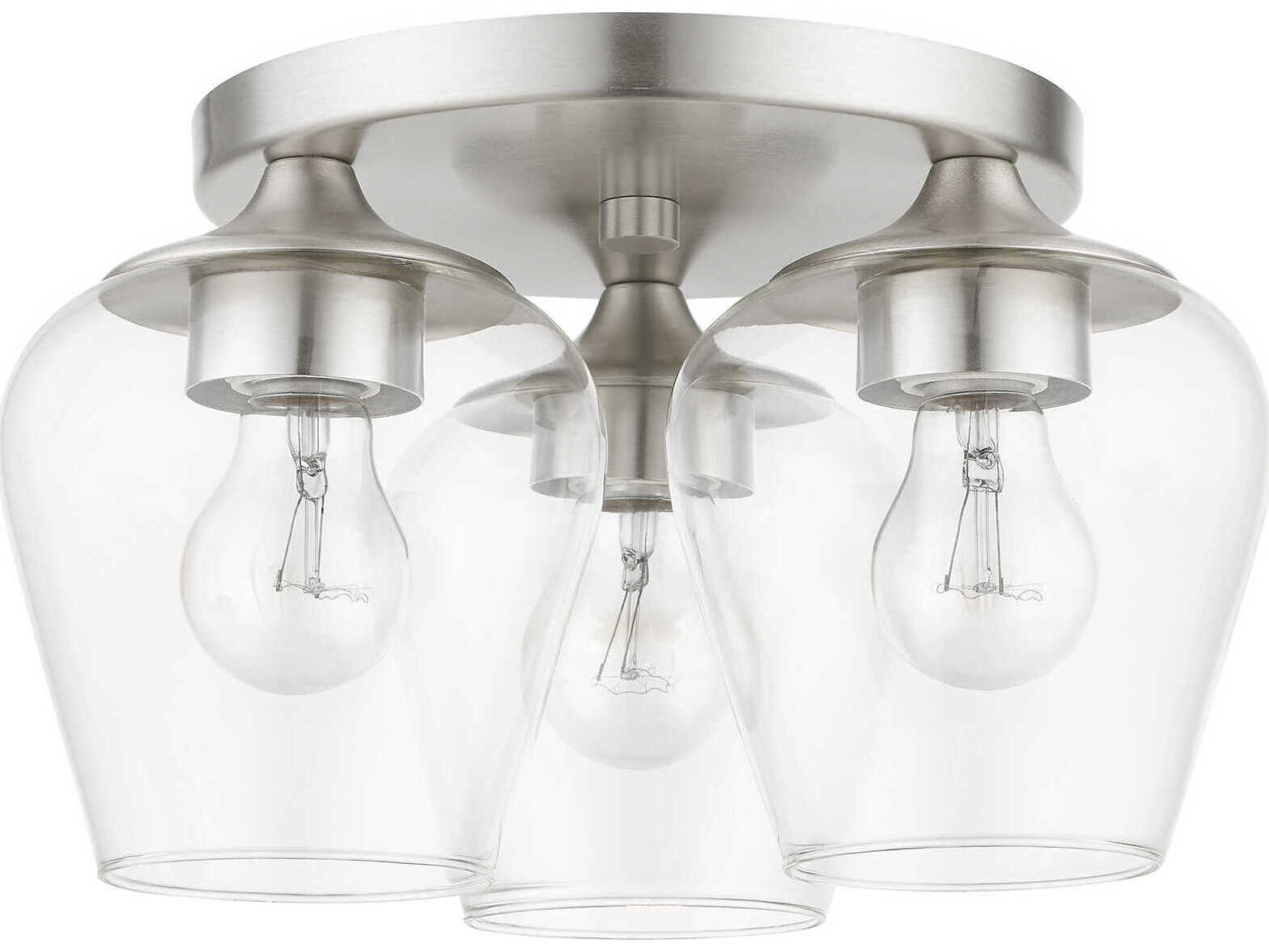 Livex Lighting Willow 3-Light Brushed Nickel Glass Bell Semi Flush Mount